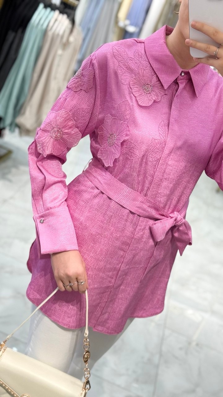 Kayra - Organze Çiçek Detaylı Tunik