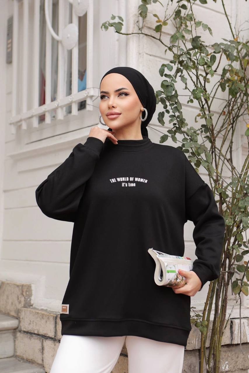 Nuha - Baskılı Oversize Oysho Tunik - Siyah