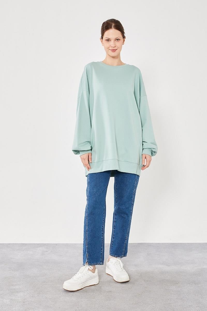 Levidor - Siyah Bisiklet Yaka Oversize Sweat - Mint Yeşili