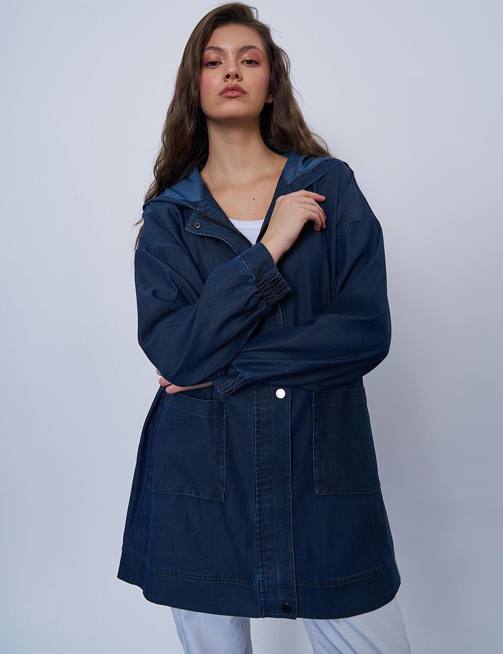 Kayra - Cep Detaylı Denim Efektli Ceket