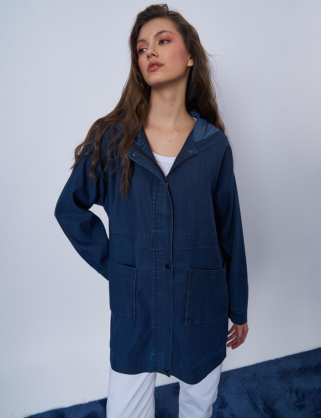 Kayra - Cep Detaylı Denim Efektli Ceket