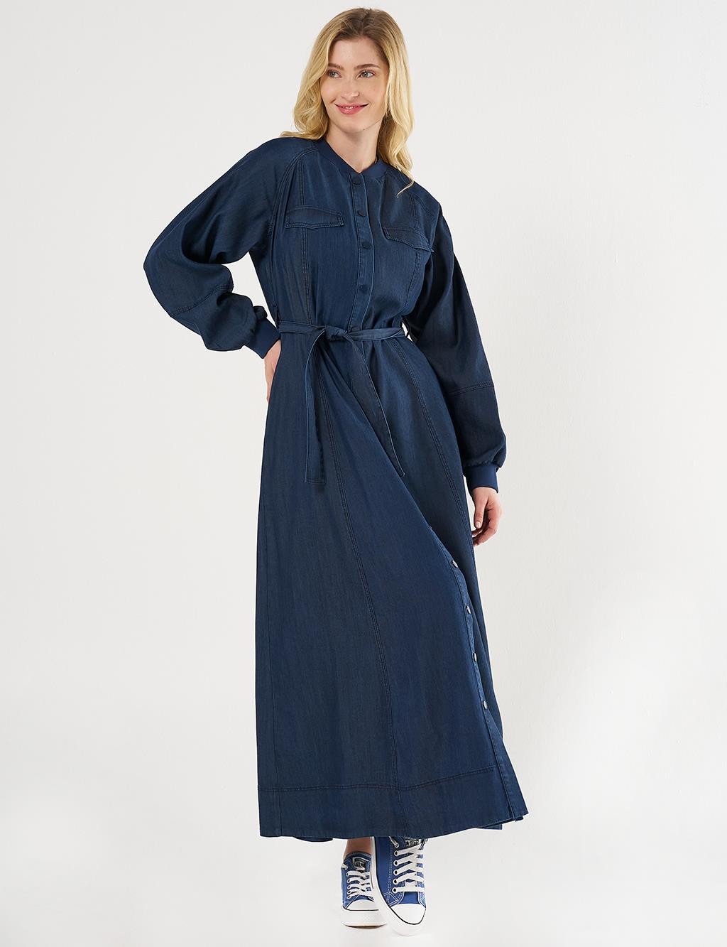 Kayra - Kapak Cepli Denim Elbise