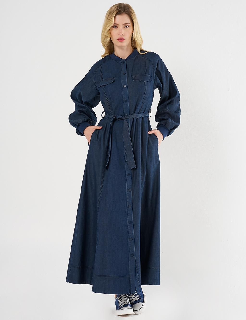 Kayra - Kapak Cepli Denim Elbise