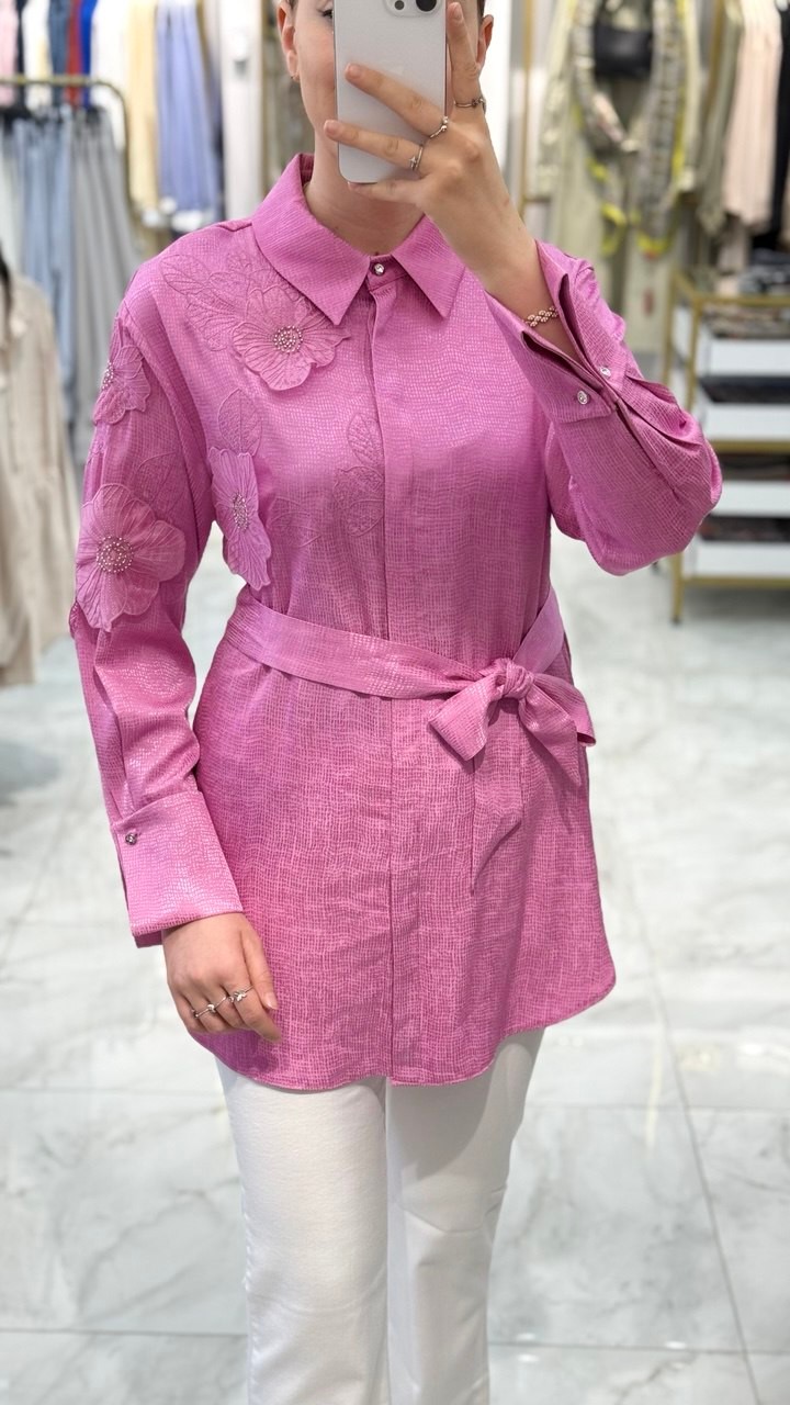 Kayra - Organze Çiçek Detaylı Tunik
