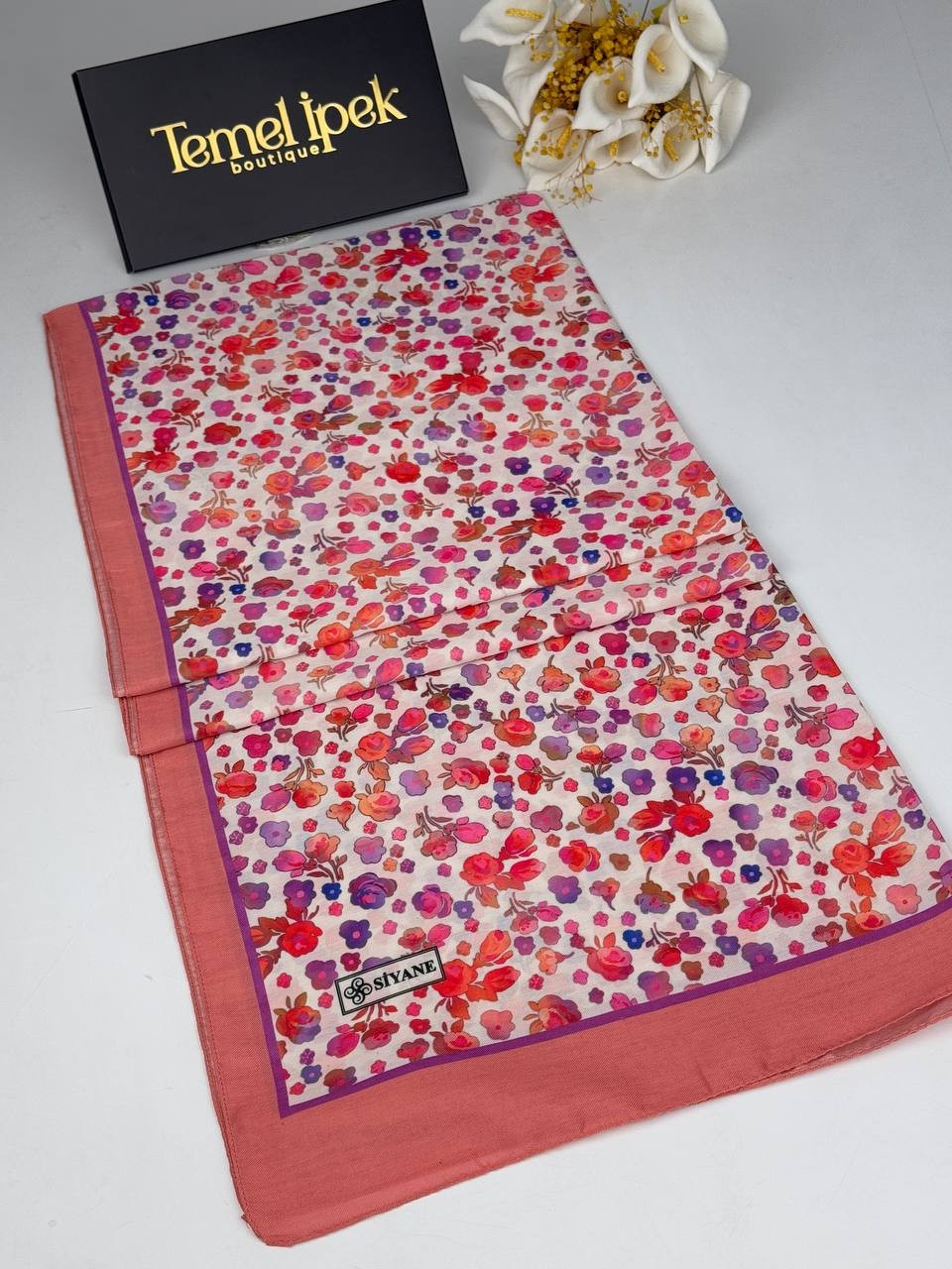 Desenli Pamuklu Kumaş Şal 75x190 cm - Pembe