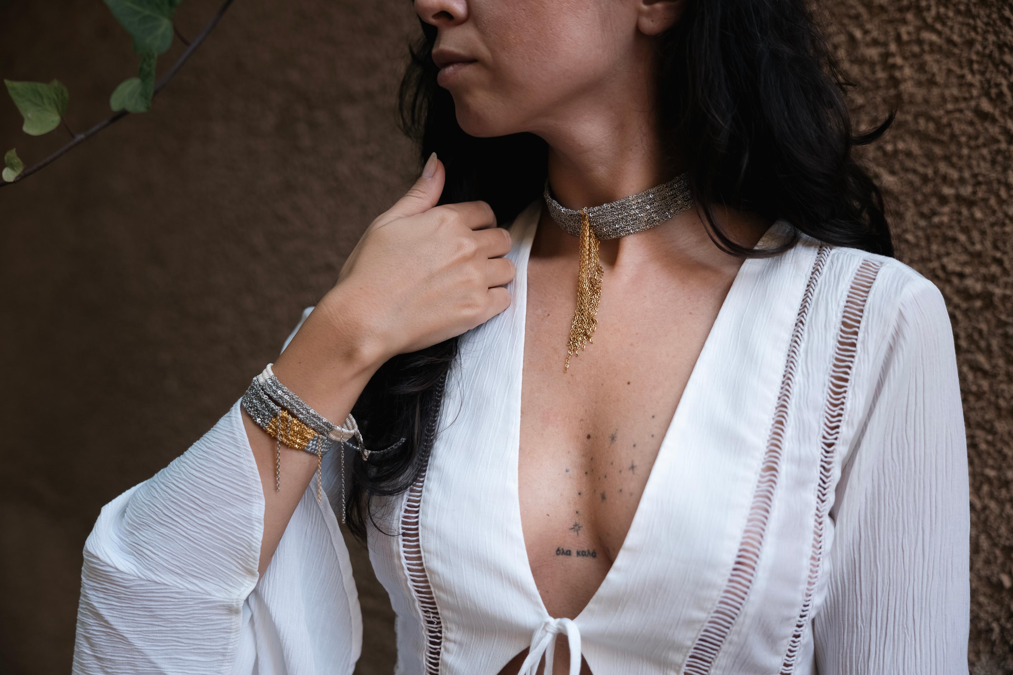 Rhea Silver Gold Choker Kolye