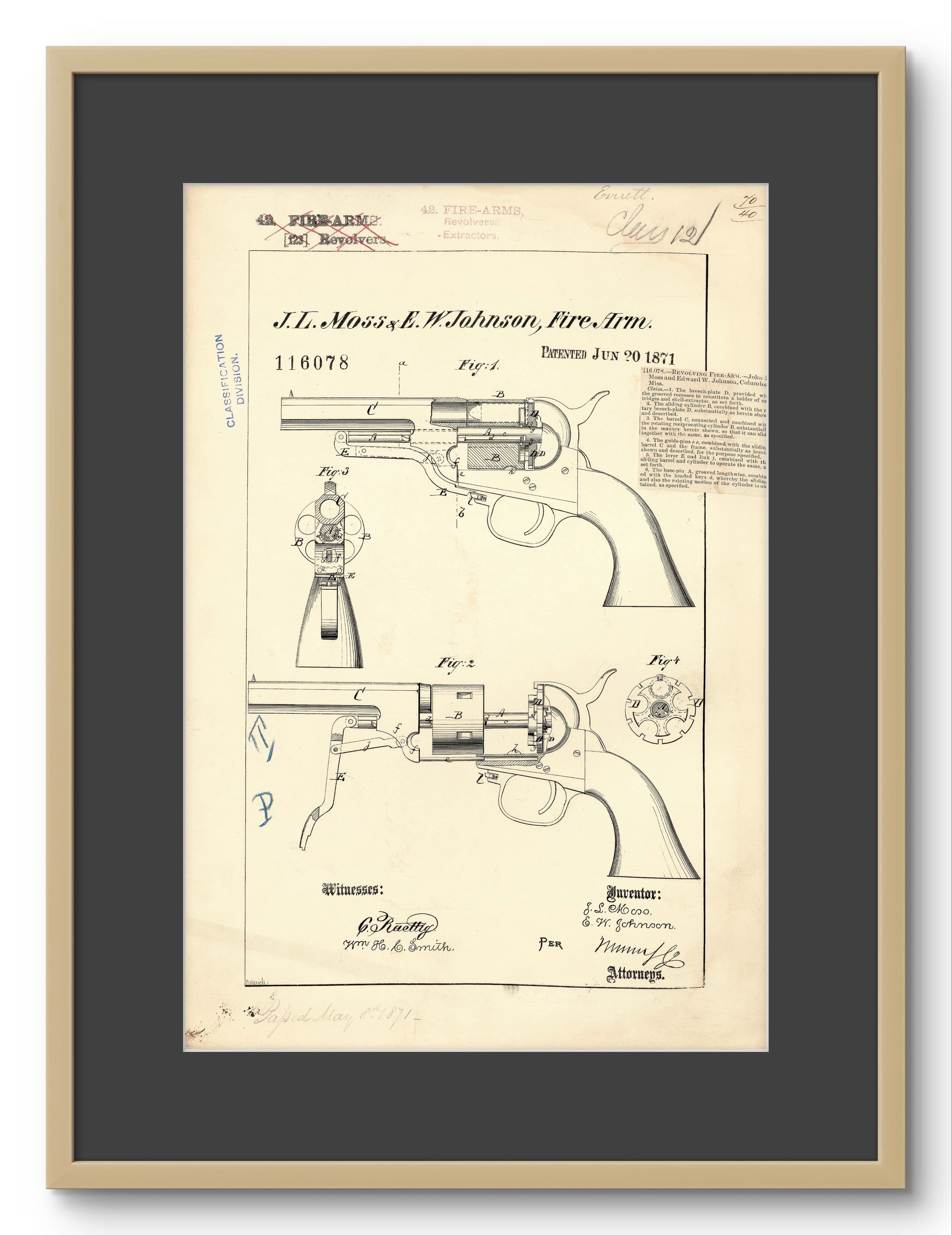 J. L. Moss & E. W. Johnson Revolver Tabanca Patenti