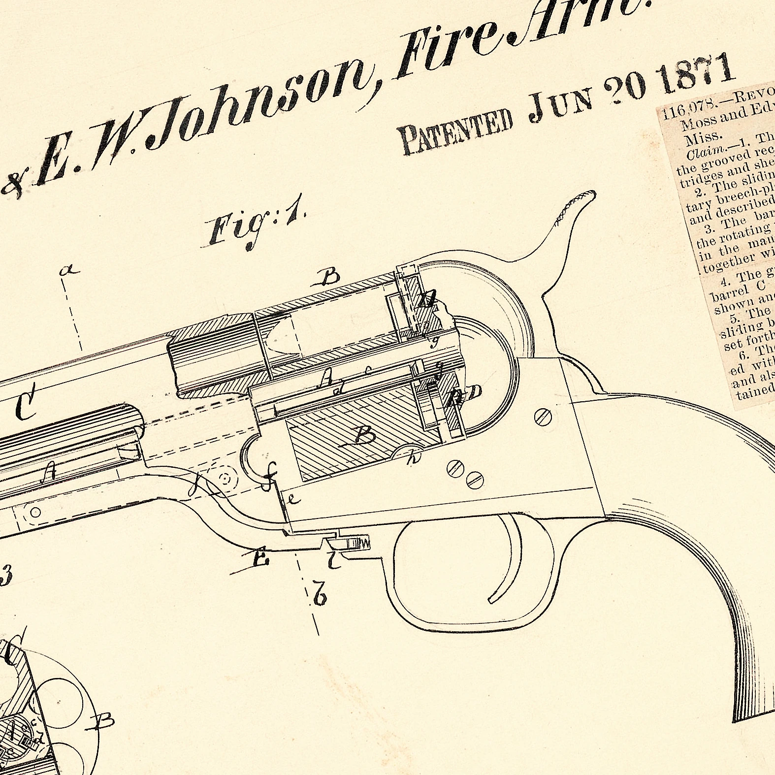 J. L. Moss & E. W. Johnson Revolver Tabanca Patenti