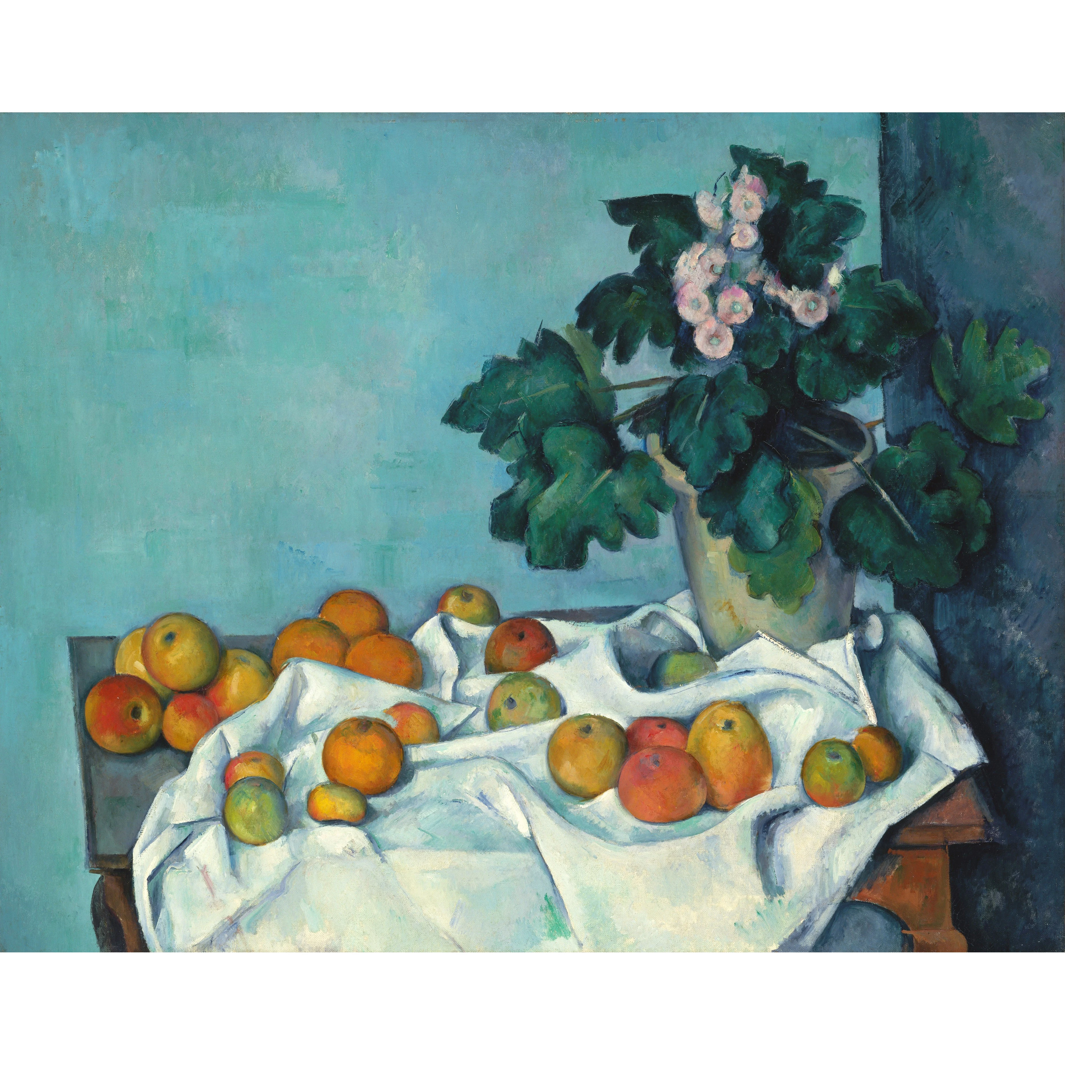 Saksıda Çuhaçiçeği ve Elmalı Natürmort - Paul Cézanne