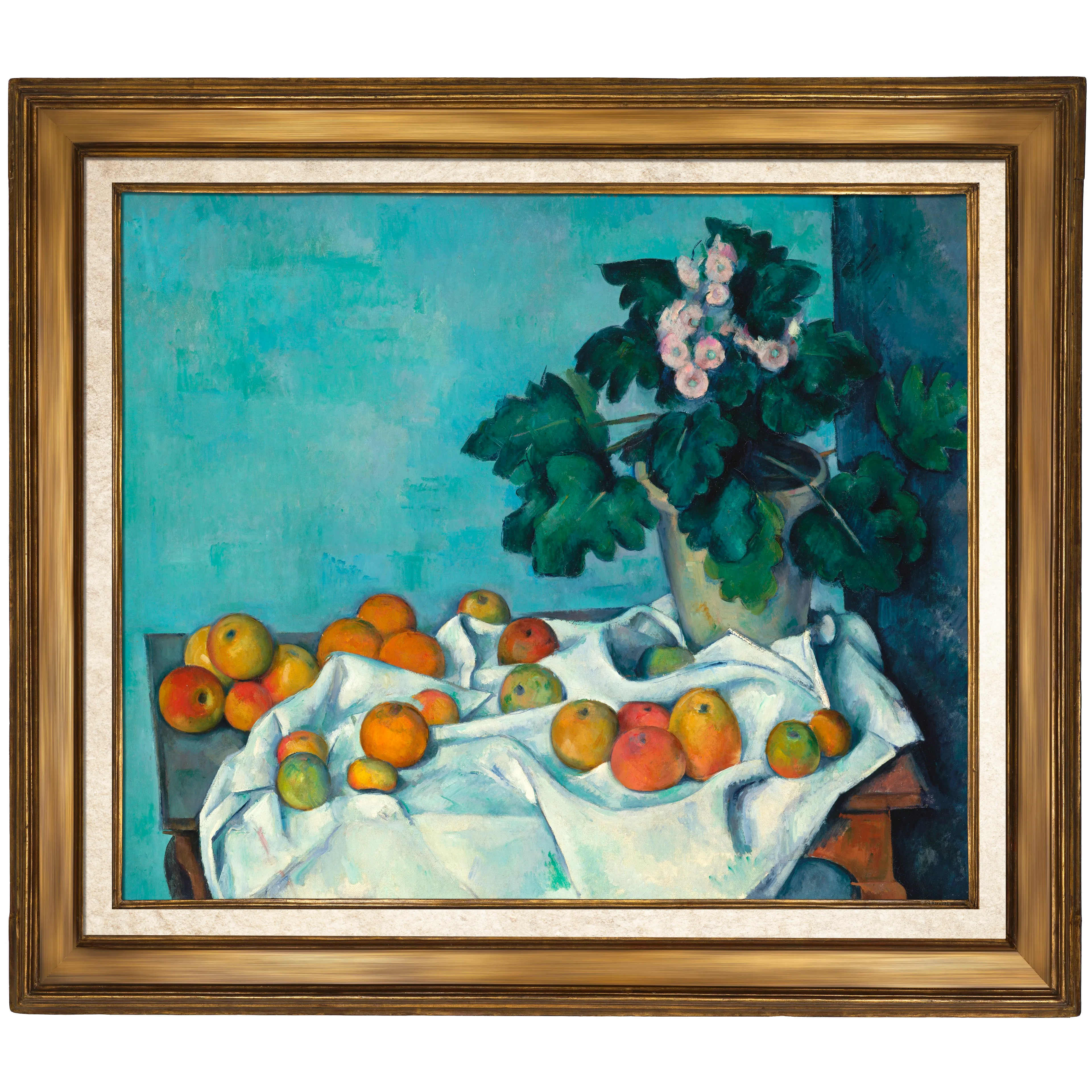 Saksıda Çuhaçiçeği ve Elmalı Natürmort - Paul Cézanne