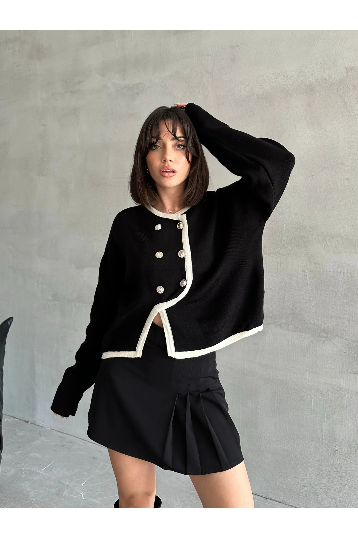 Kadın Zikzak Düğmeli Triko Hırka