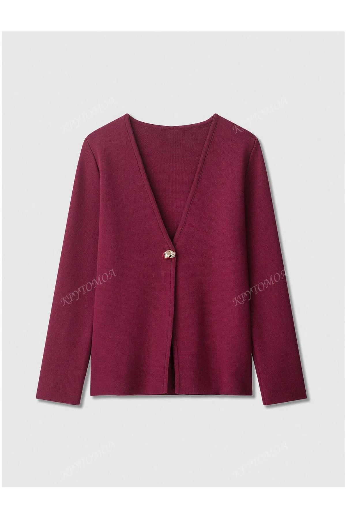 Kadın Bordo Tek Düğmeli Modern Triko Hırka