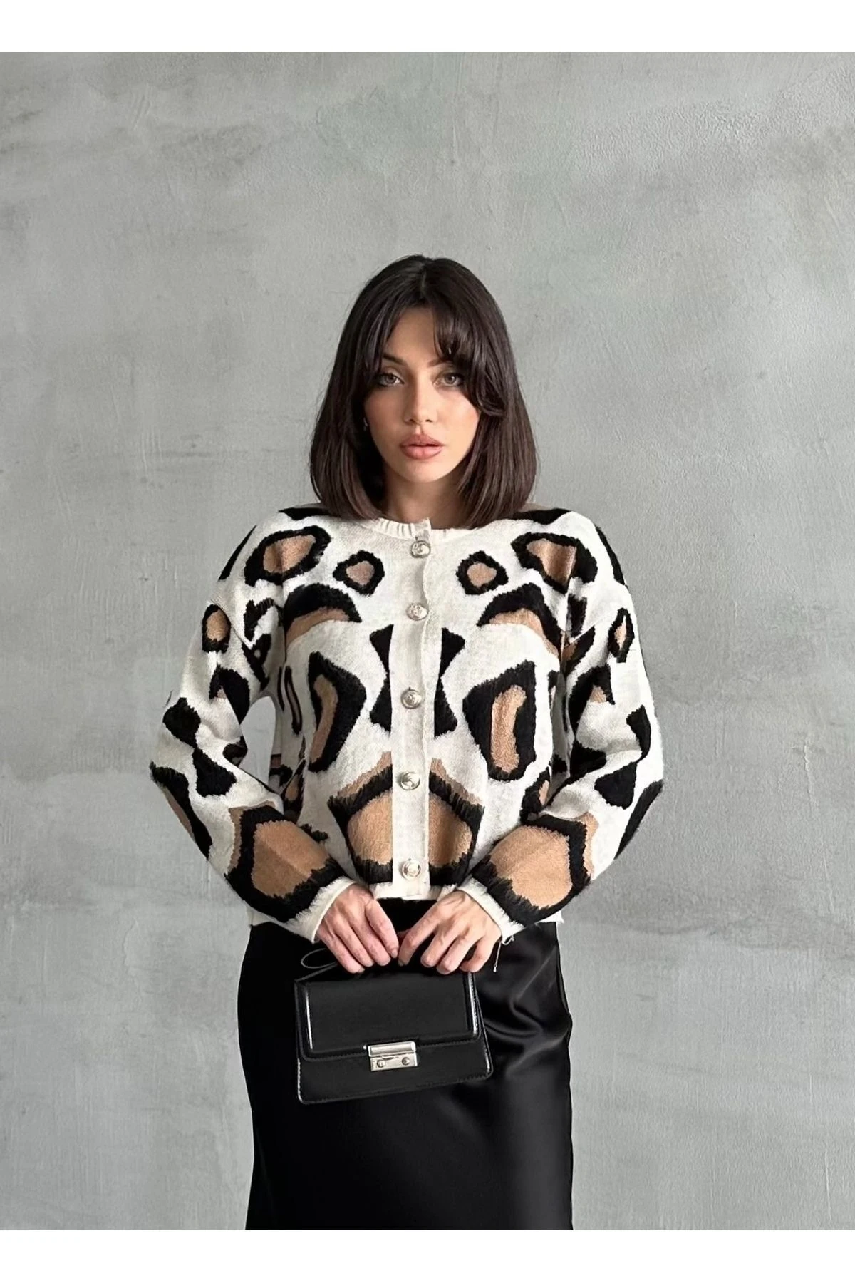 Kadın Leopar Desen Yumoş Hırka