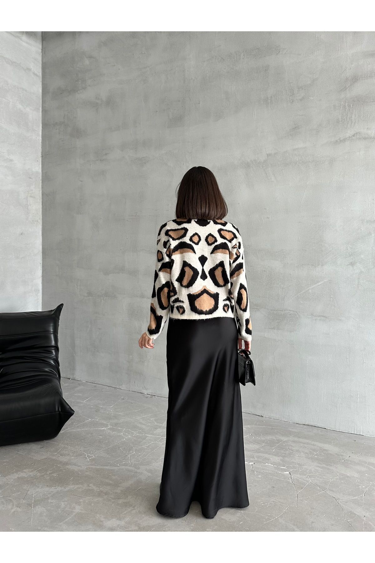 Kadın Leopar Desen Yumoş Hırka