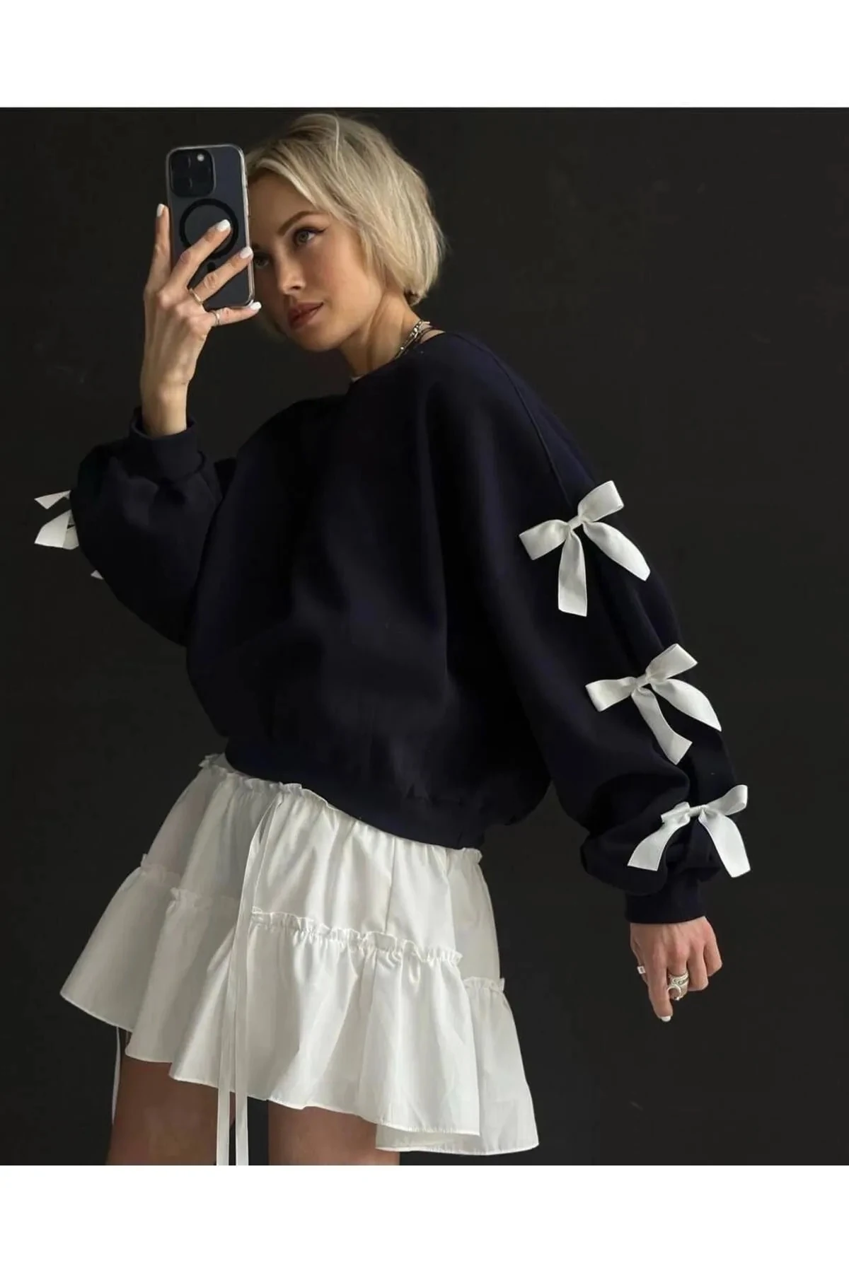Kadın Fiyonklu Oversize Sweatshirt