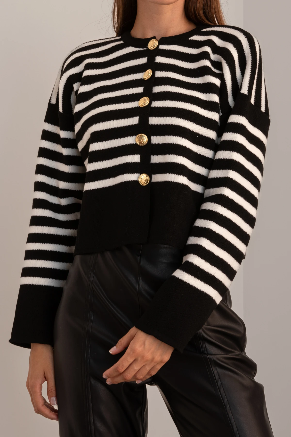 Kadın Çizgili Triko Hırka