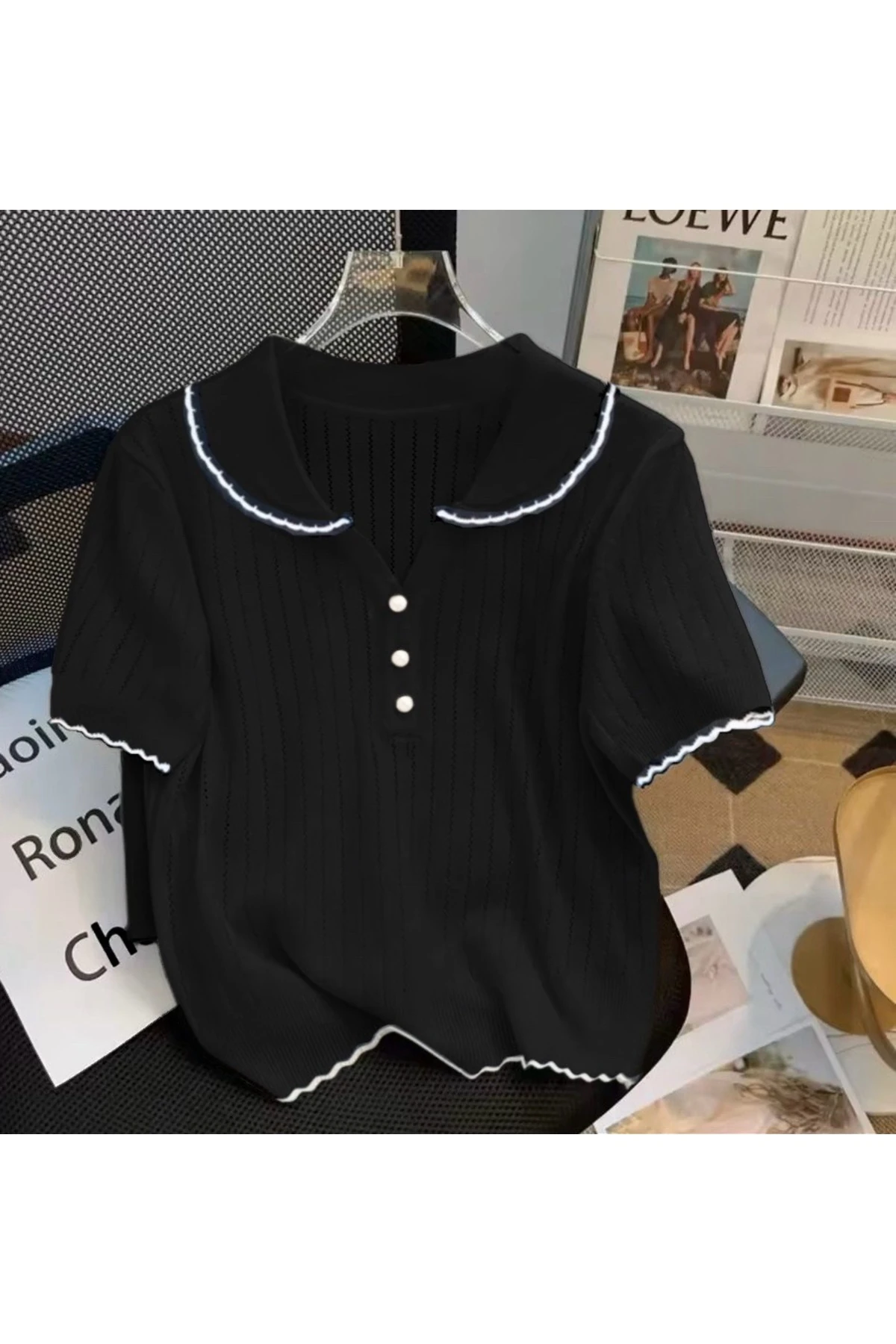 Bebe Yaka İşlemeli Basic Triko Kadın T-Shirt