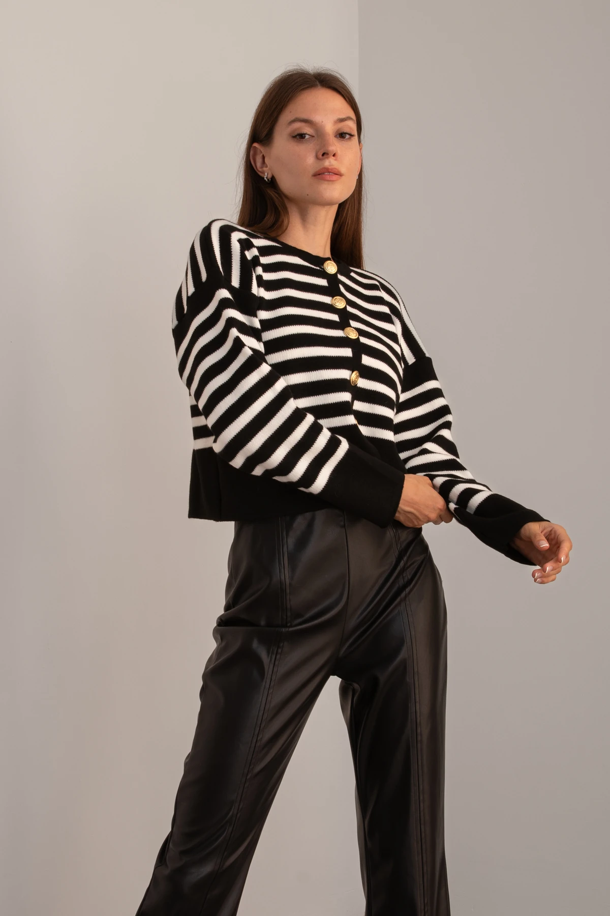 Kadın Çizgili Triko Hırka