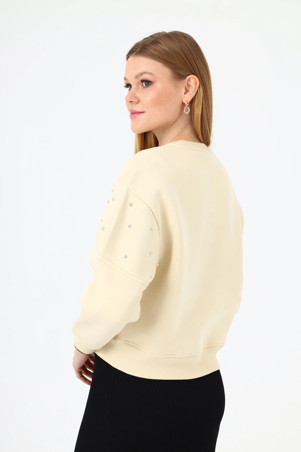 Kadın Taş Detaylı 3 İplik Sweatshirt