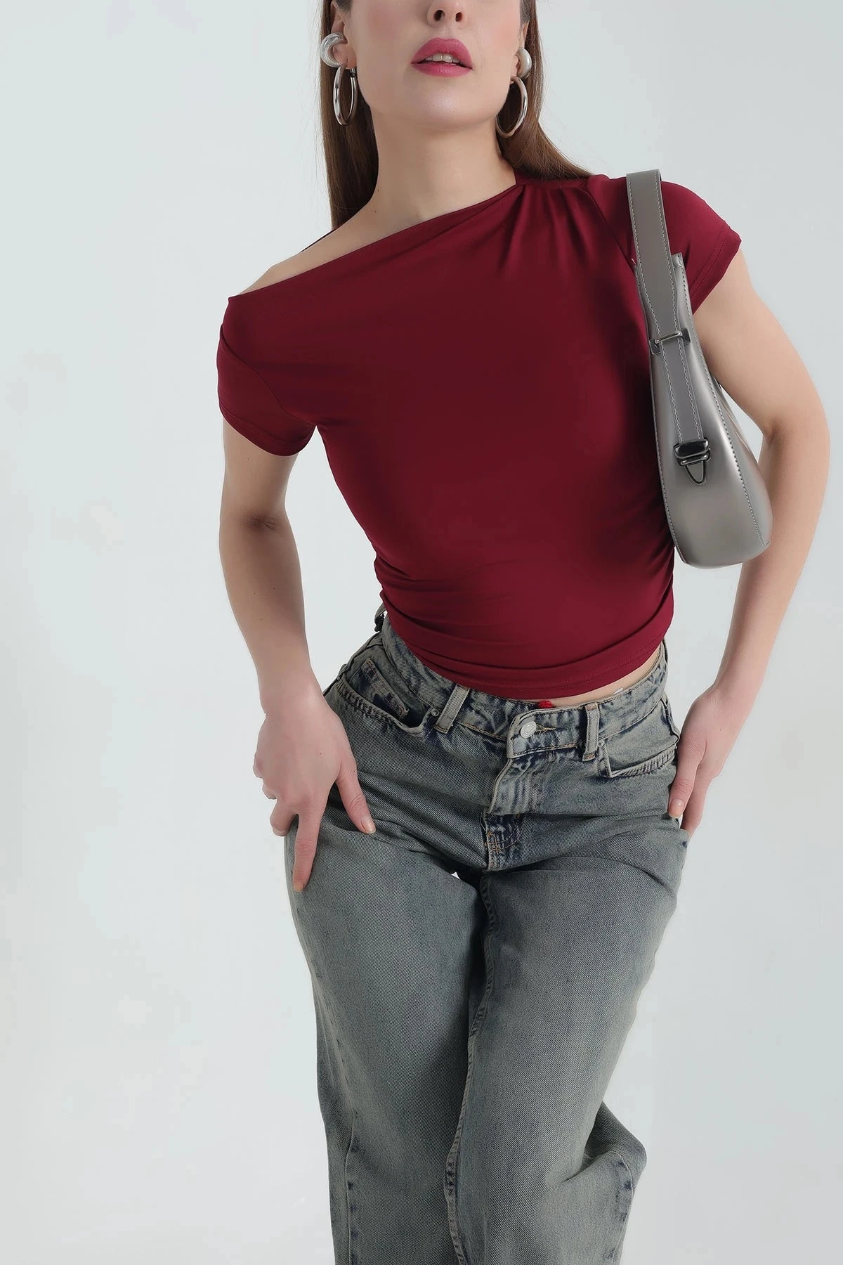 Kadın Likralı Büzgülü Dar Kalıp Sandy Bluz T-Shirt