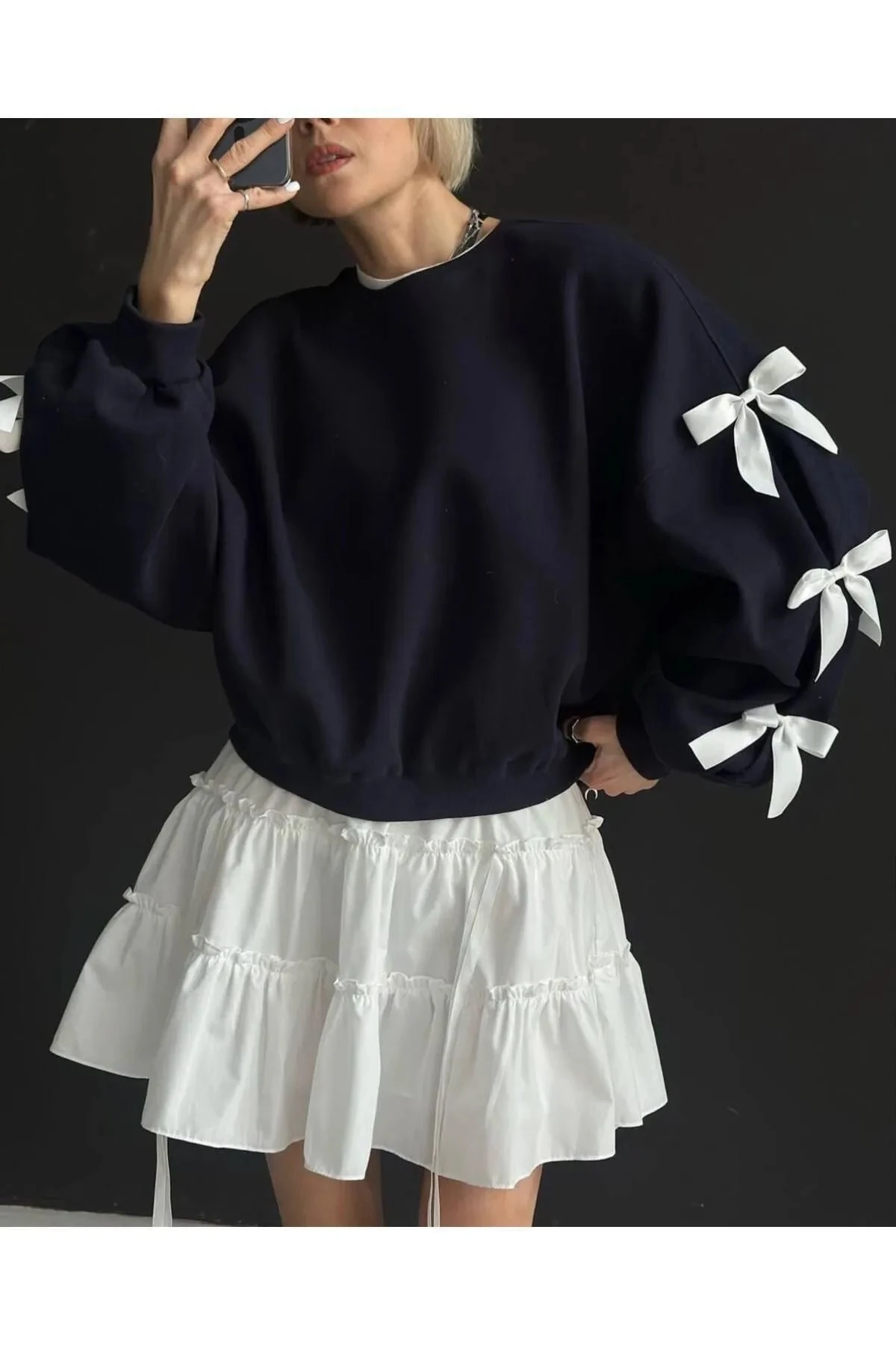 Kadın Fiyonklu Oversize Sweatshirt