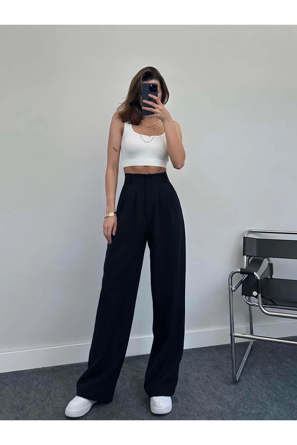 Kadın Likralı Palazzo Oversize Kesim Dügmeli Pantolon