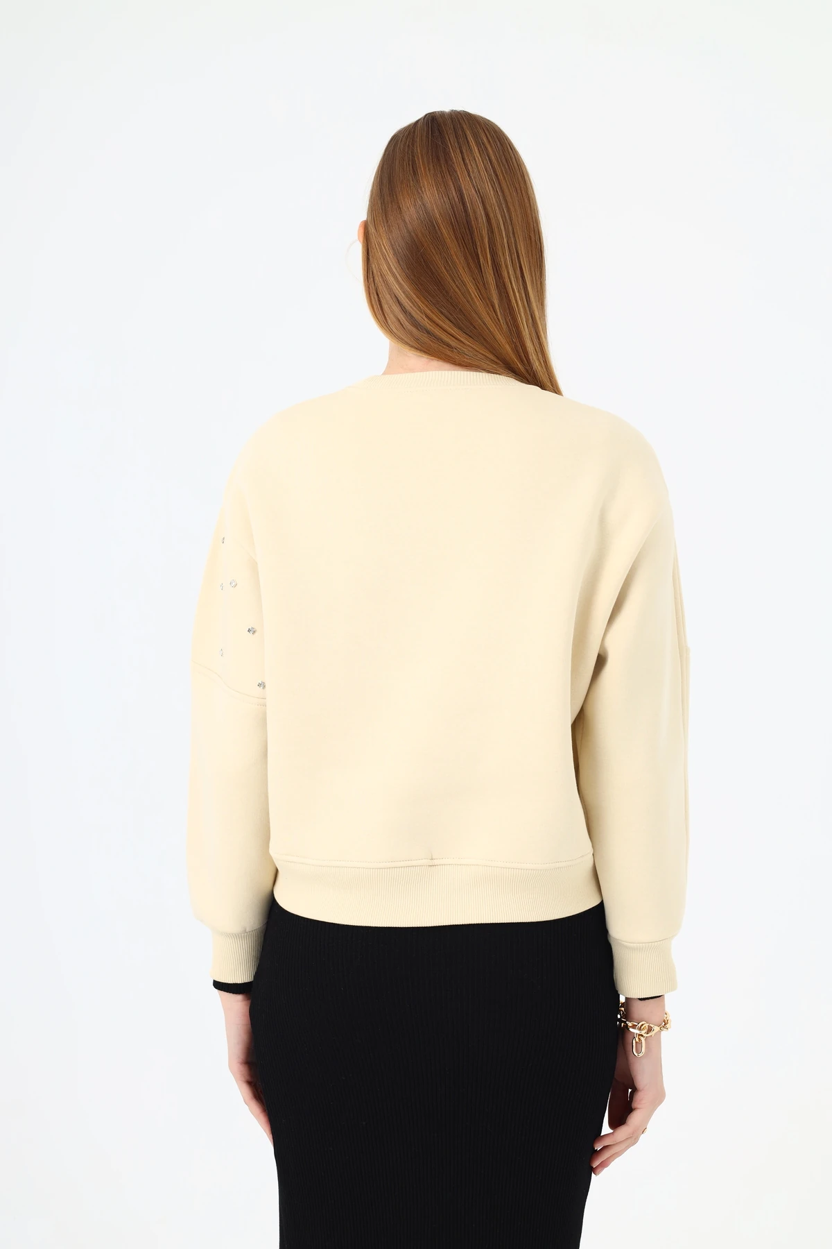 Kadın Taş Detaylı 3 İplik Sweatshirt