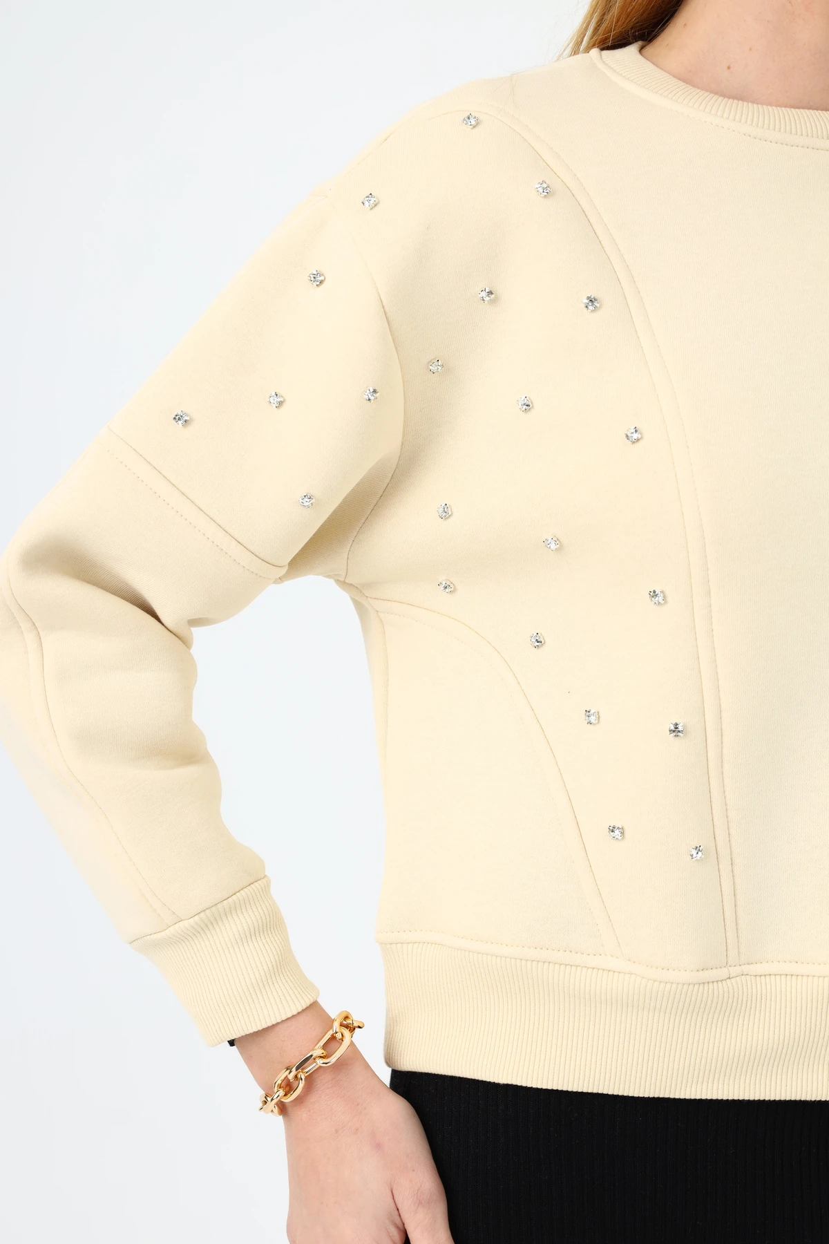 Kadın Taş Detaylı 3 İplik Sweatshirt