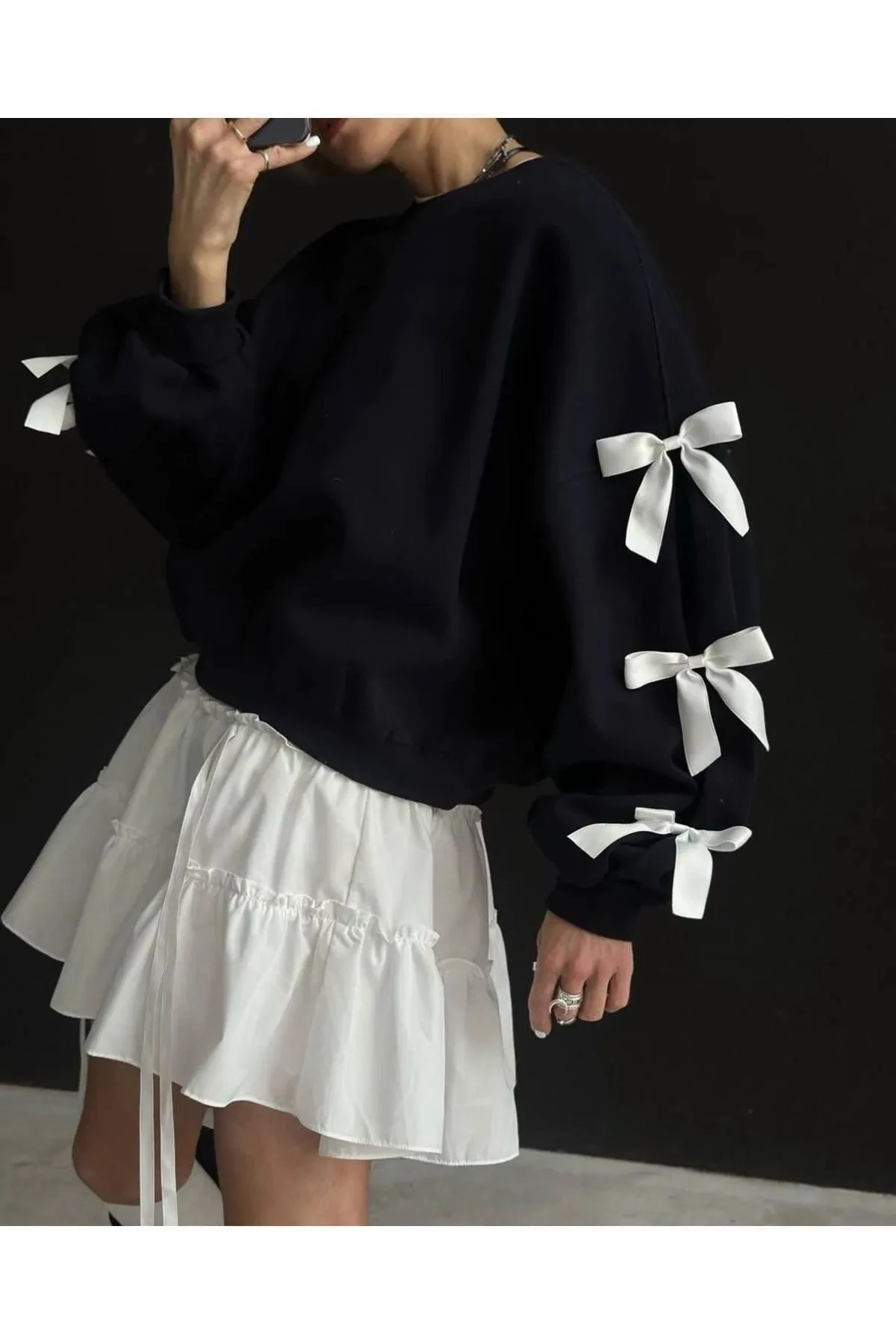 Kadın Fiyonklu Oversize Sweatshirt