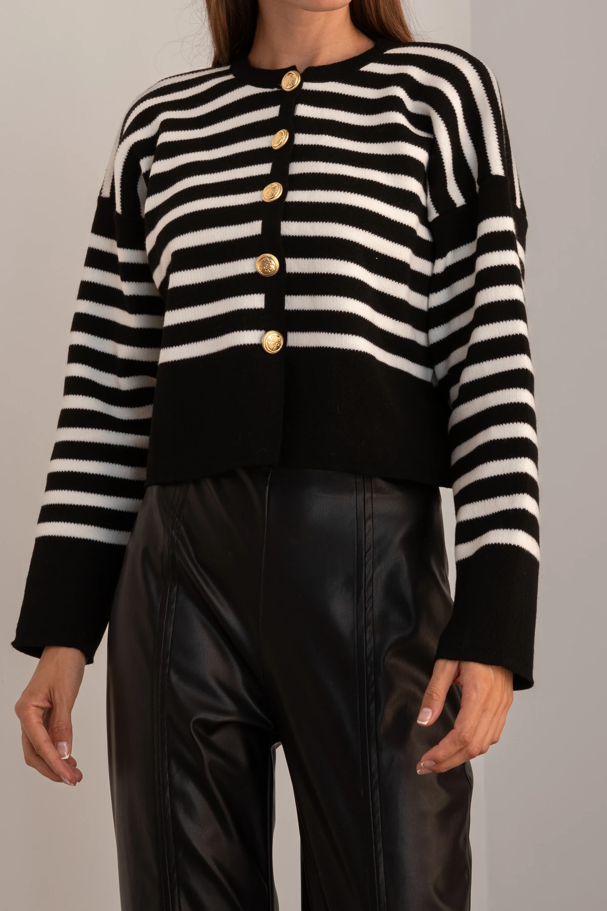 Kadın Çizgili Triko Hırka