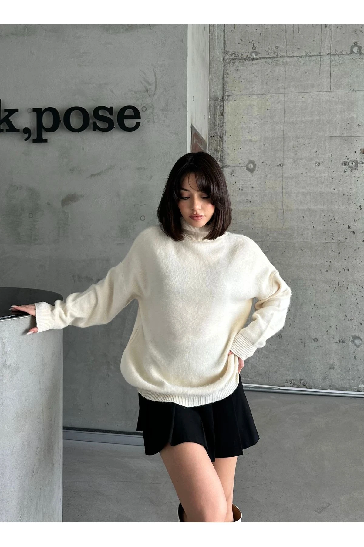 Kadın Oversize Balıkçı Yaka Yumoş Kazak