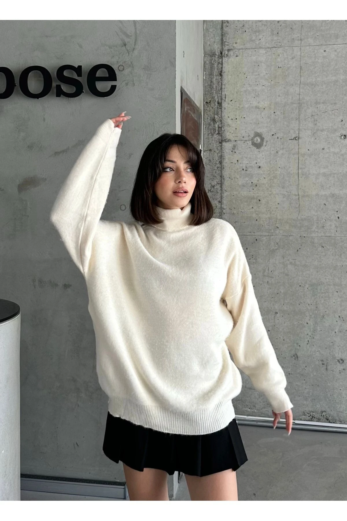 Kadın Oversize Balıkçı Yaka Yumoş Kazak