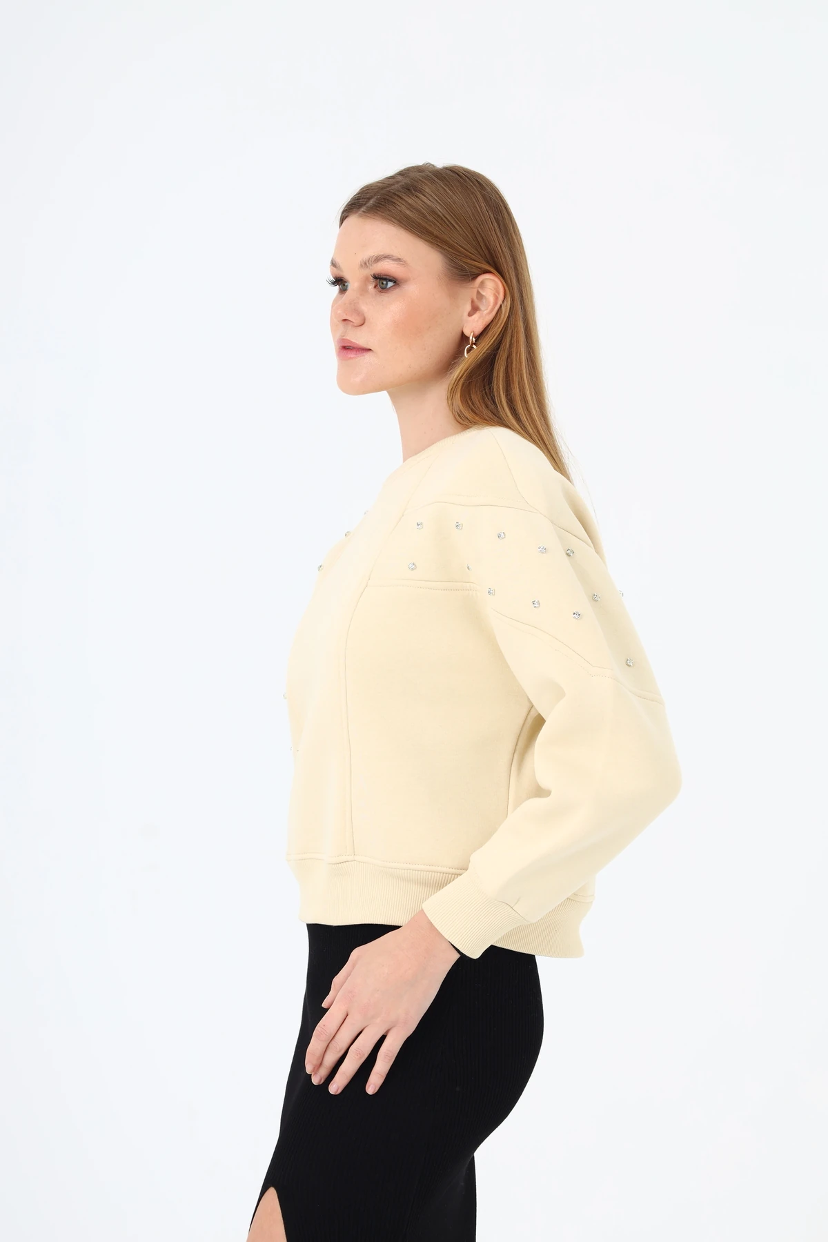 Kadın Taş Detaylı 3 İplik Sweatshirt