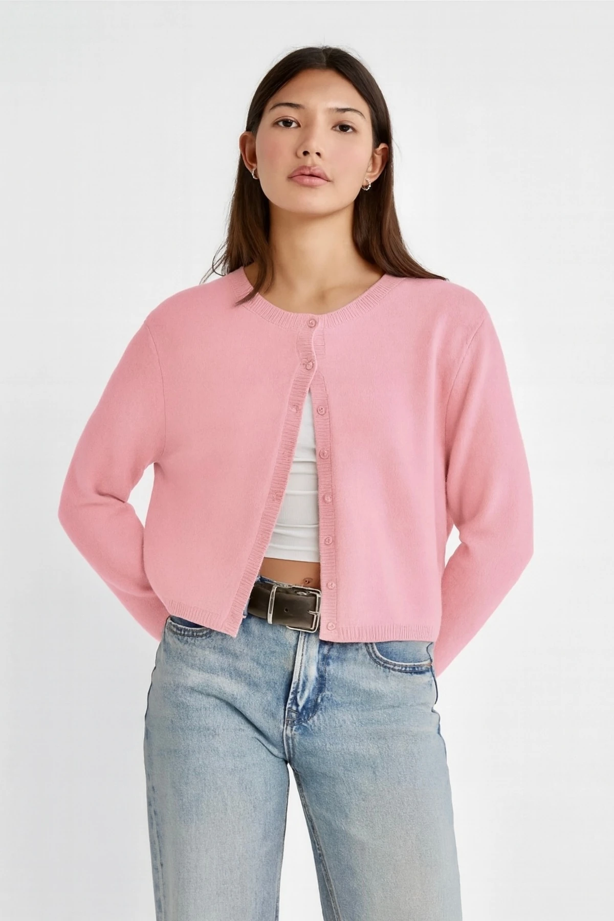 Basic Düğmeli Antrasit Kadın Triko Hırka