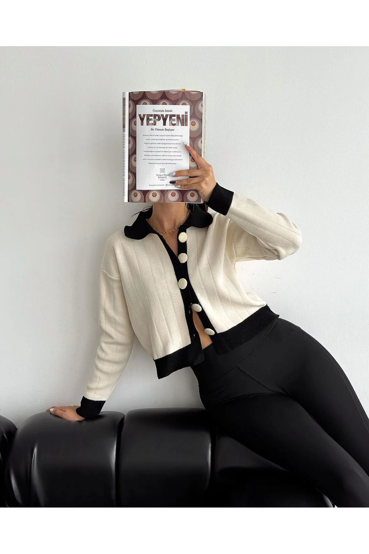 Kadın Gömlek Yaka Kapsül Düğmeli Triko Hırka