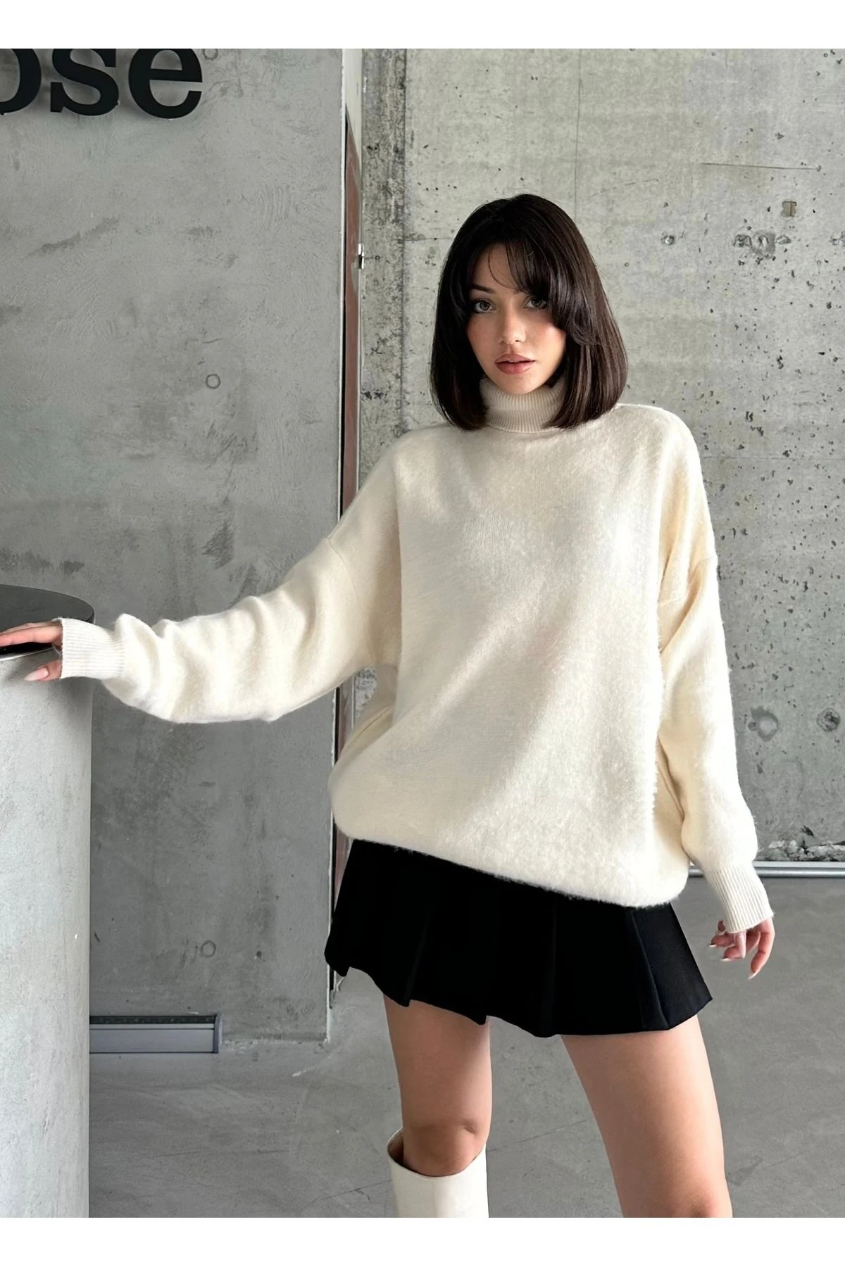 Kadın Oversize Balıkçı Yaka Yumoş Kazak