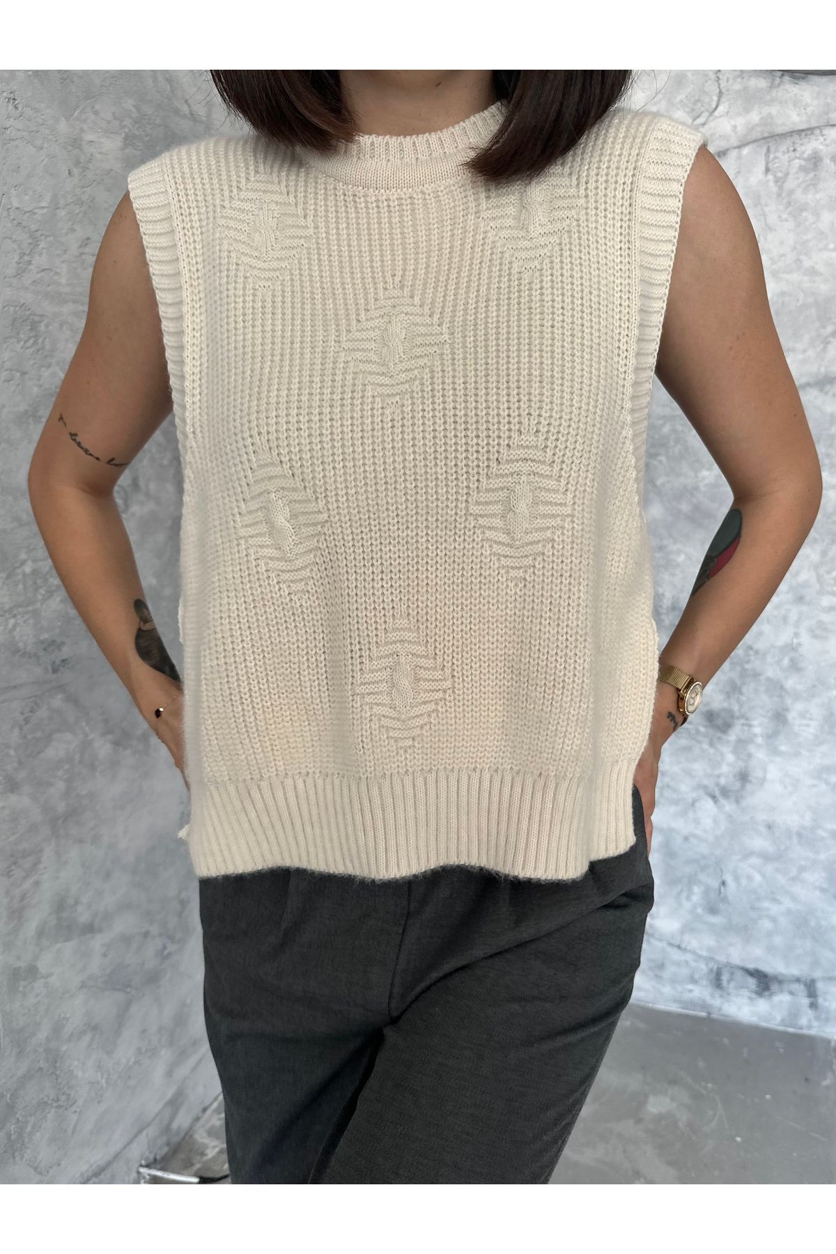 Kadın Desenli Tarz Triko Süveter