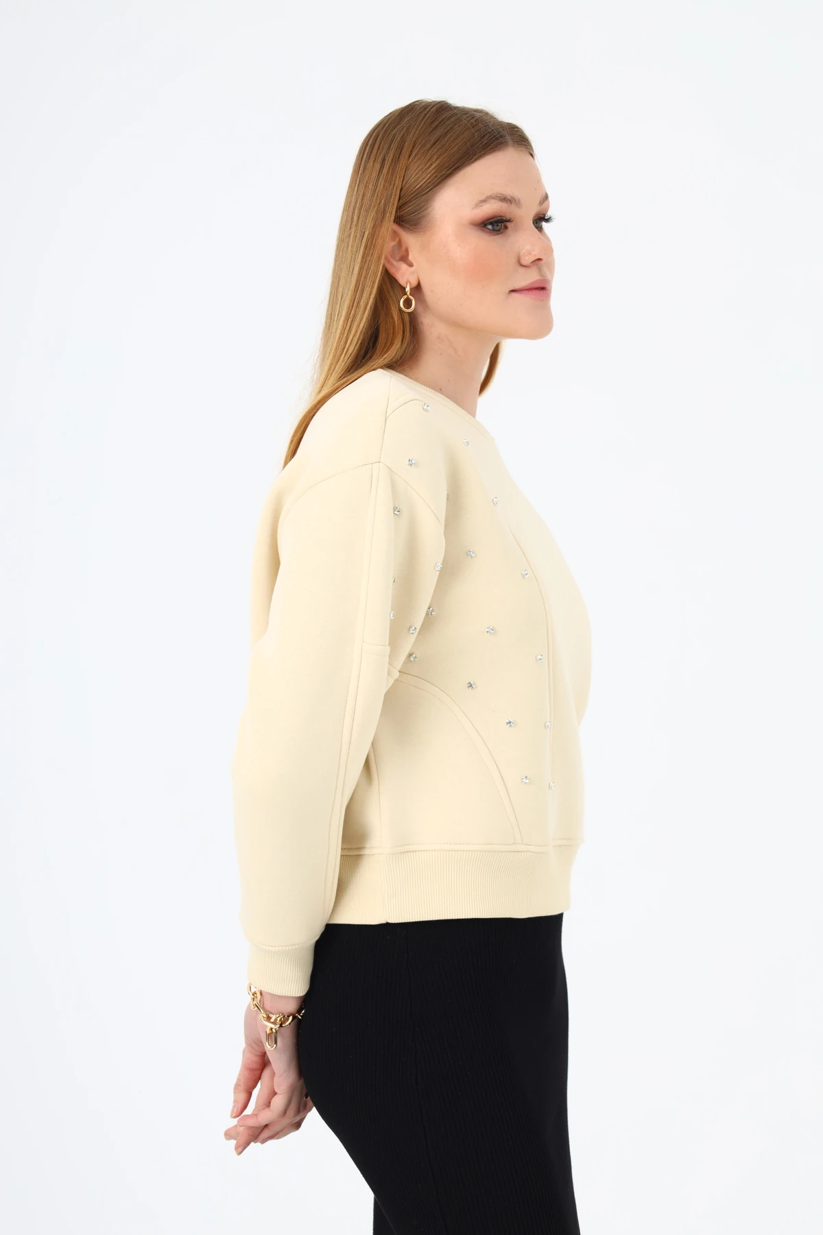 Kadın Taş Detaylı 3 İplik Sweatshirt