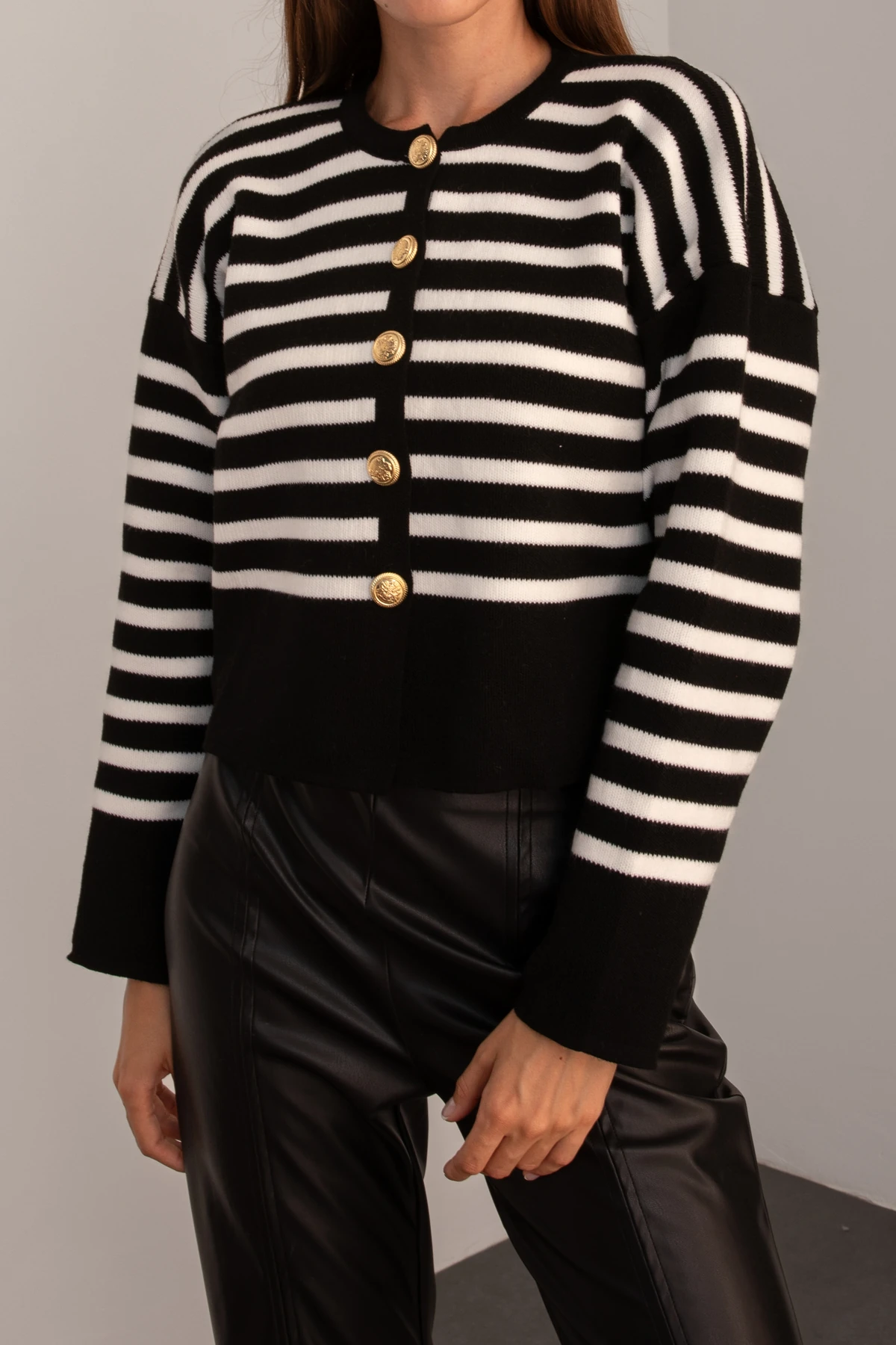 Kadın Çizgili Triko Hırka