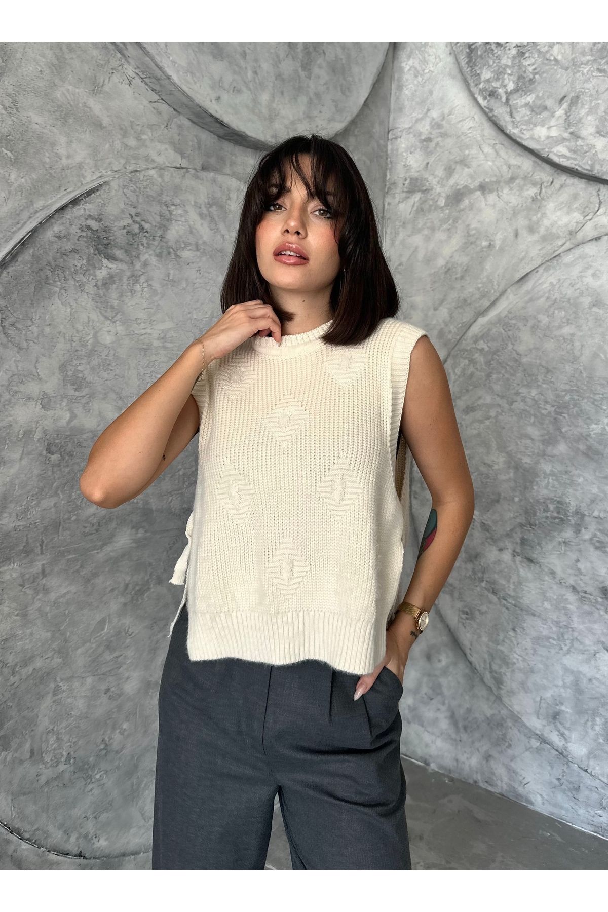 Kadın Desenli Tarz Triko Süveter