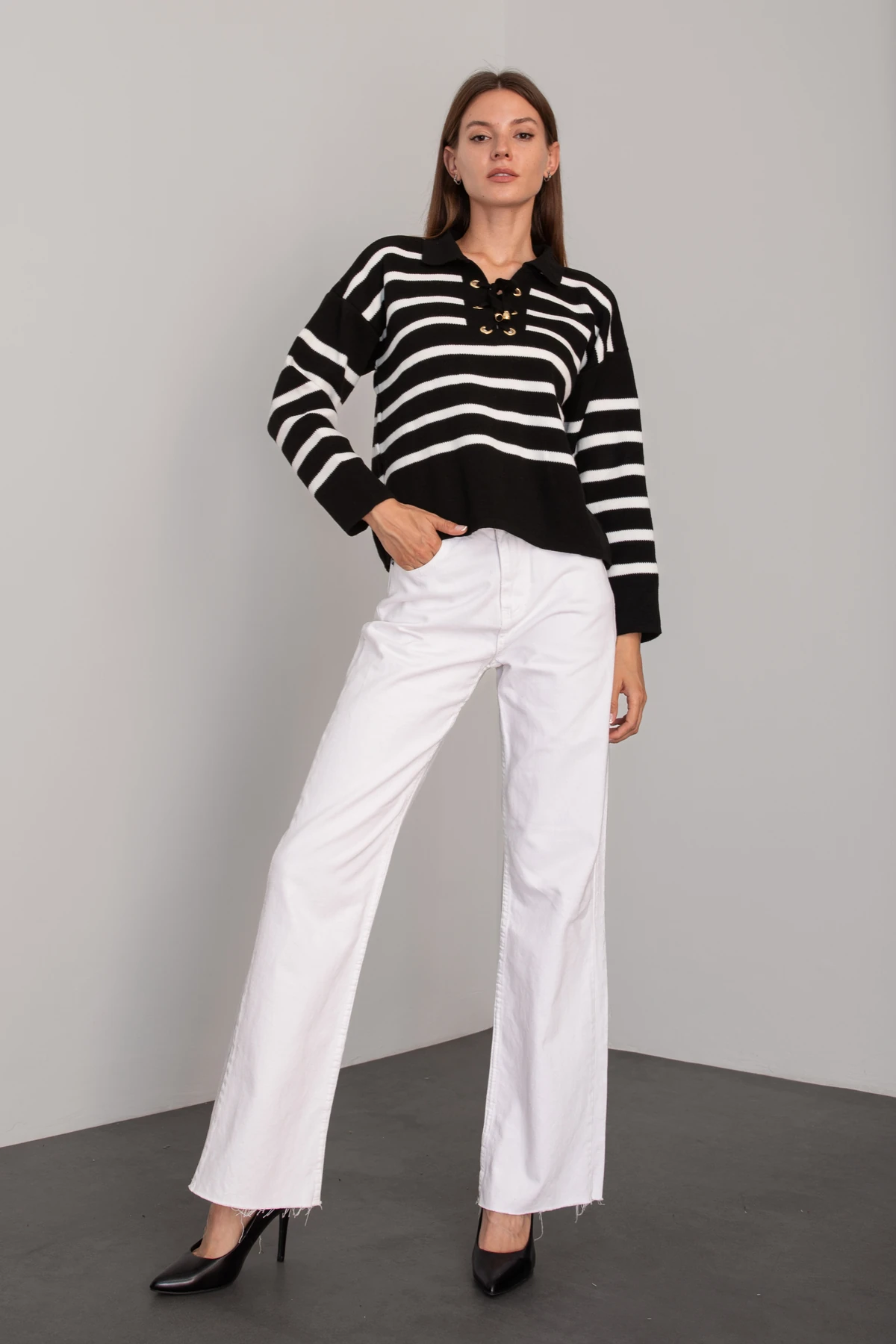 Kadın Bağcıklı Triko Kazak