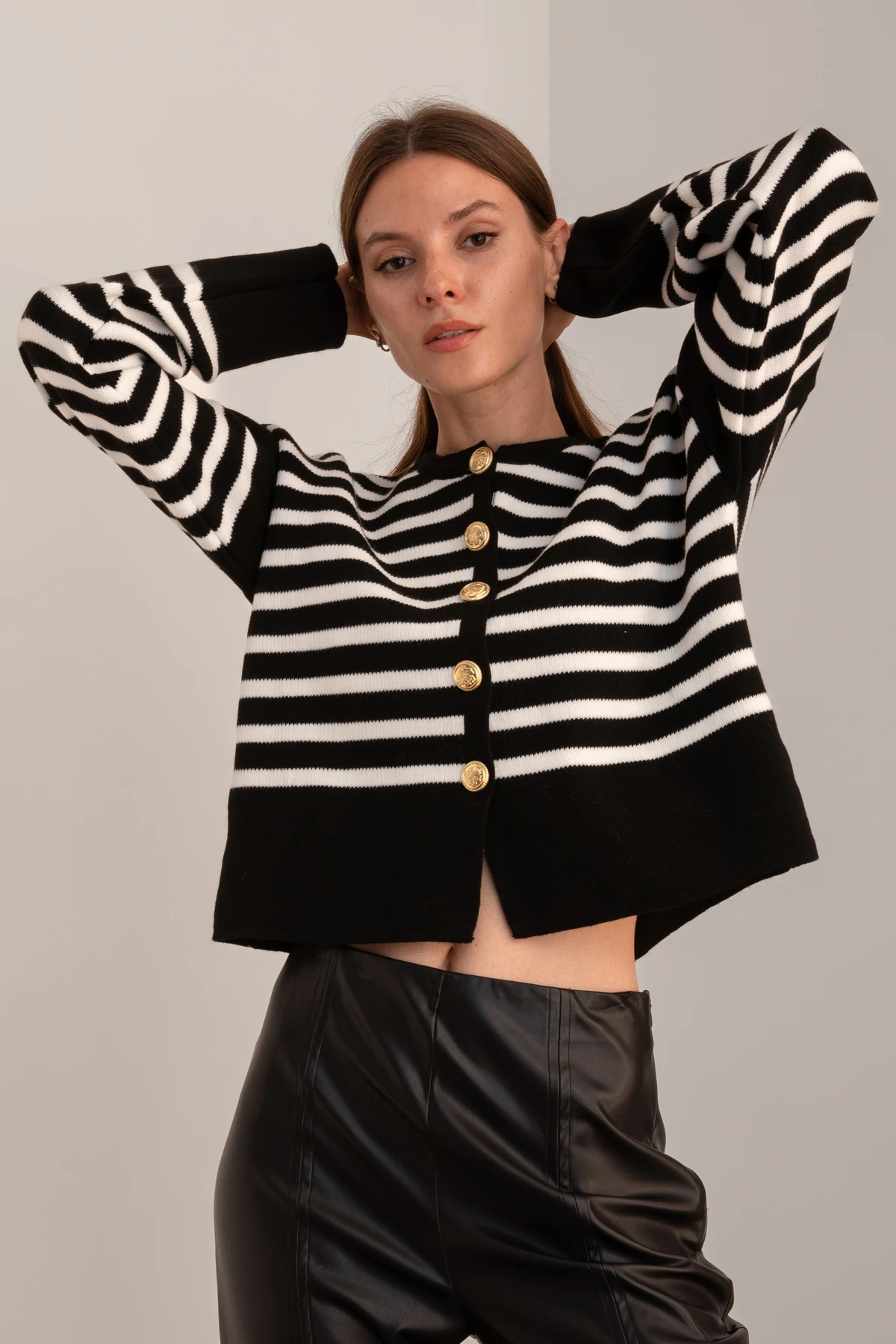 Kadın Çizgili Triko Hırka