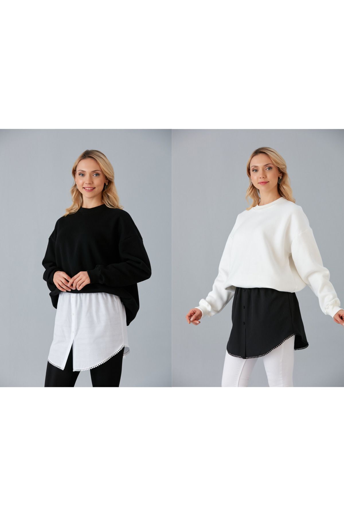 Altı Dantelli Kurtarıcı Etek Gömlek Içlik 2li Paket Siyah-beyaz