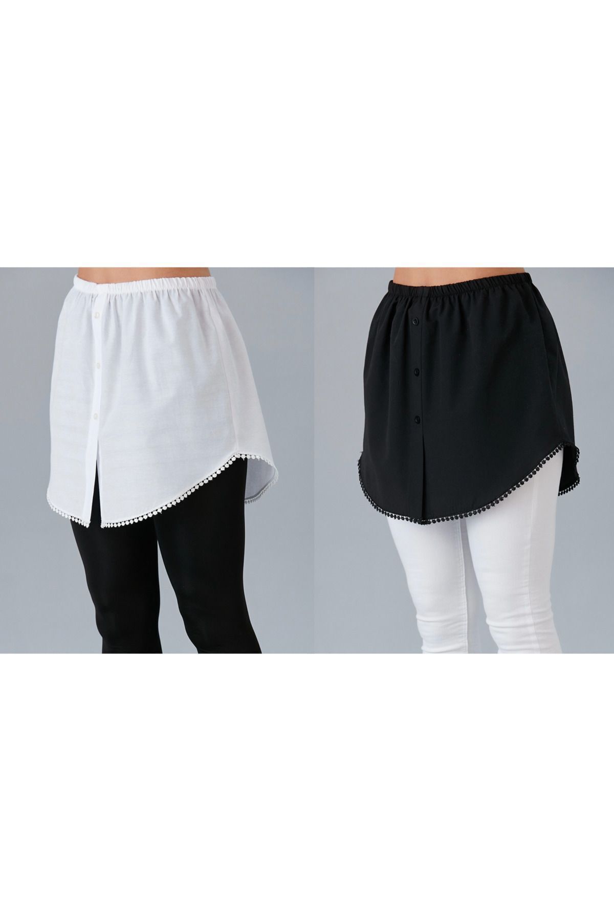 Altı Dantelli Kurtarıcı Etek Gömlek Içlik 2li Paket Siyah-beyaz