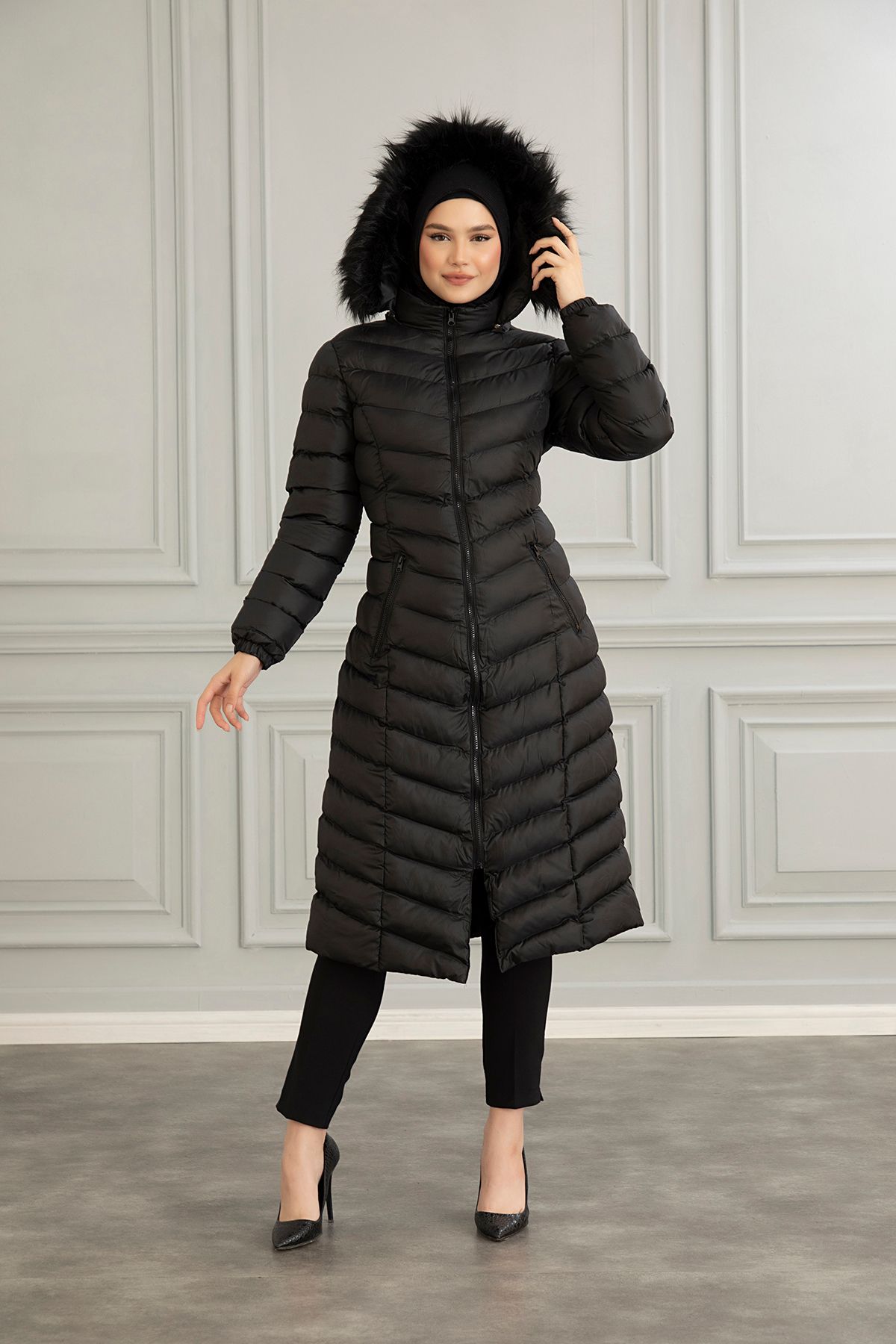 Kadın Bej Uzun Şişme Mont