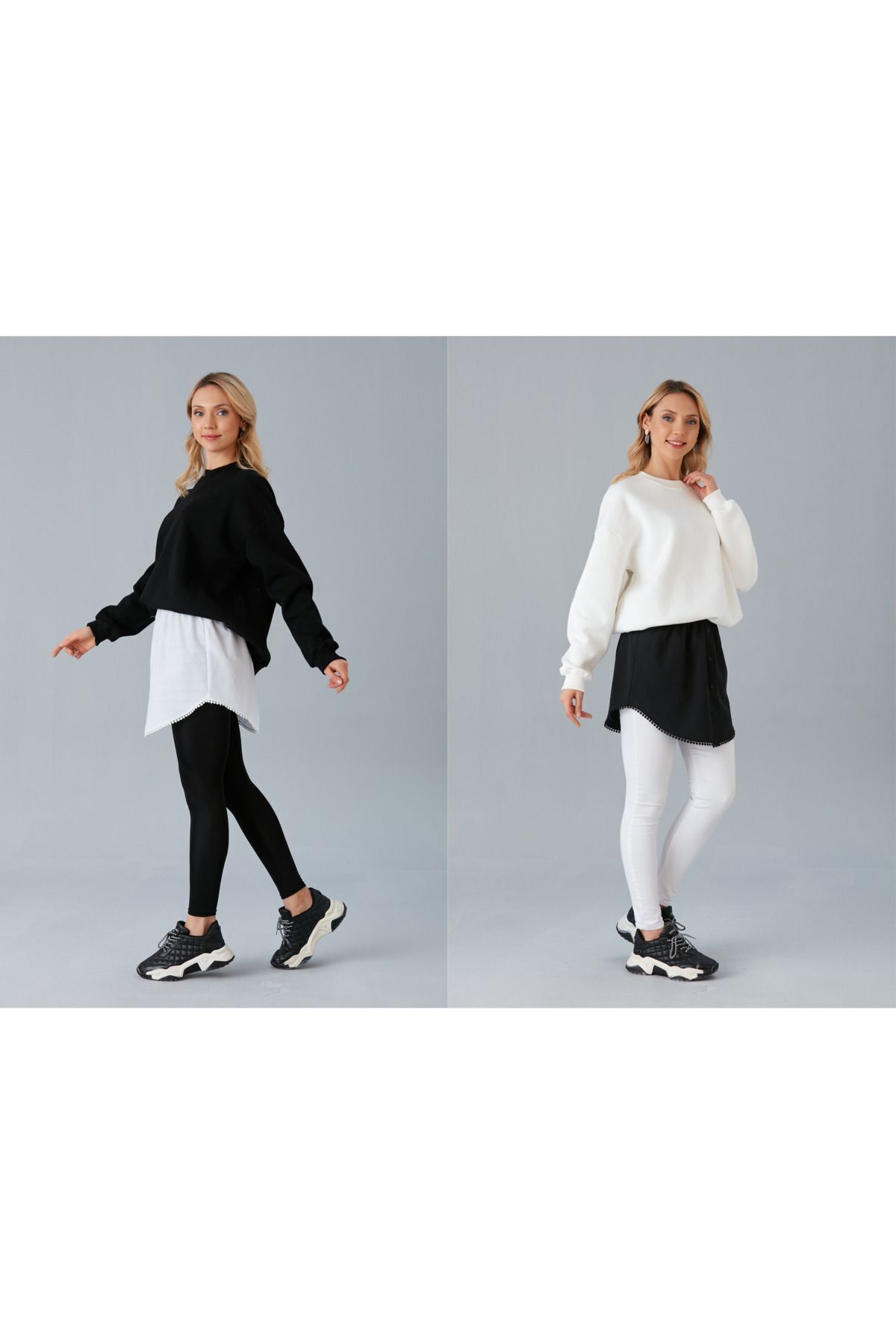 Altı Dantelli Kurtarıcı Etek Gömlek Içlik 2li Paket Siyah-beyaz