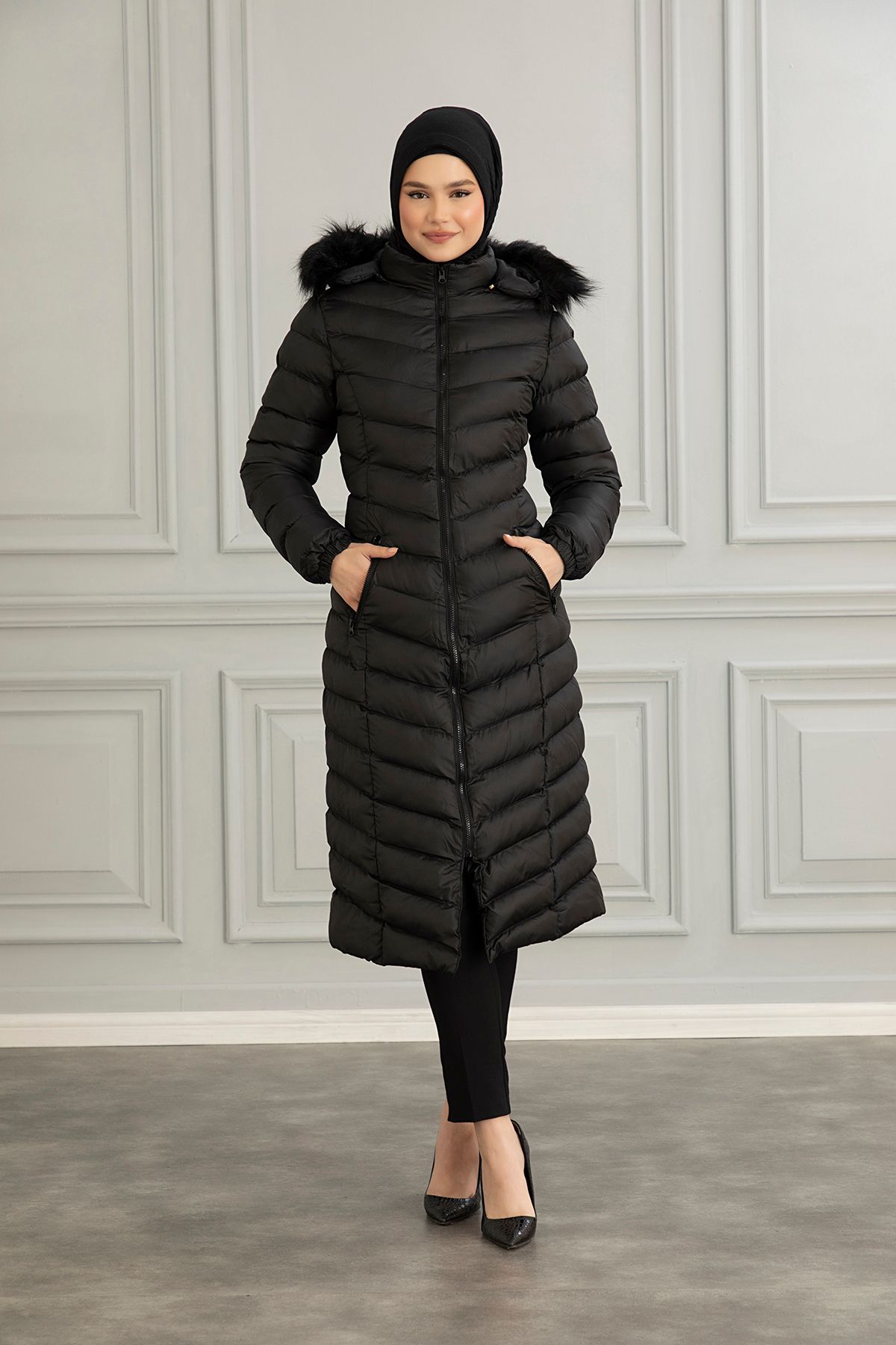 Kadın Bej Uzun Şişme Mont