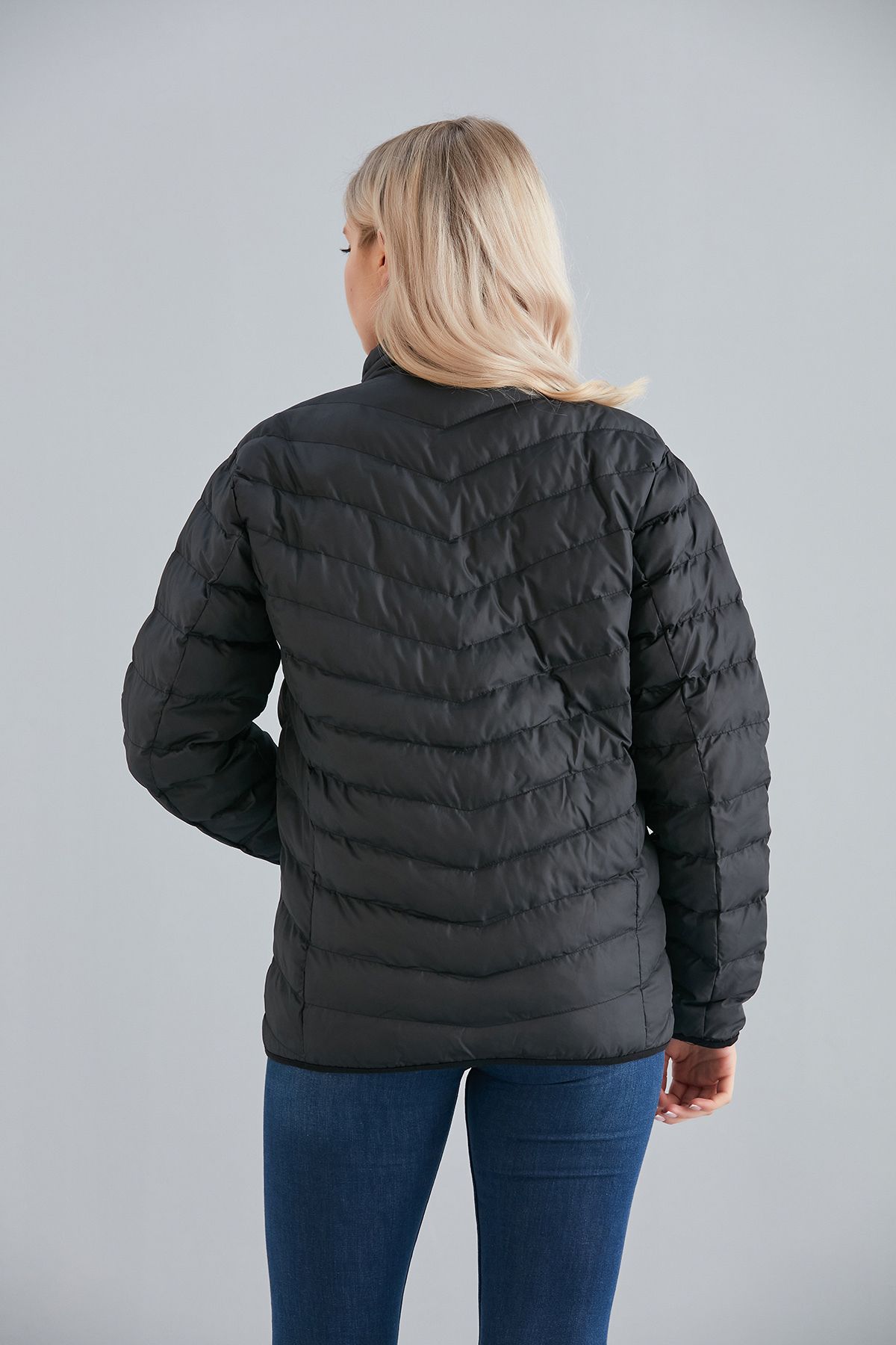 Kadın Haki Cepli Fermuarlı Şişme Mont İç Cepli - siyah