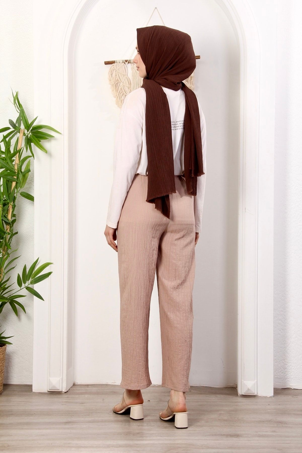 Beli Lastikli Etekli Pantolon Yazlık Rahat Geniş Gofre Kumaş