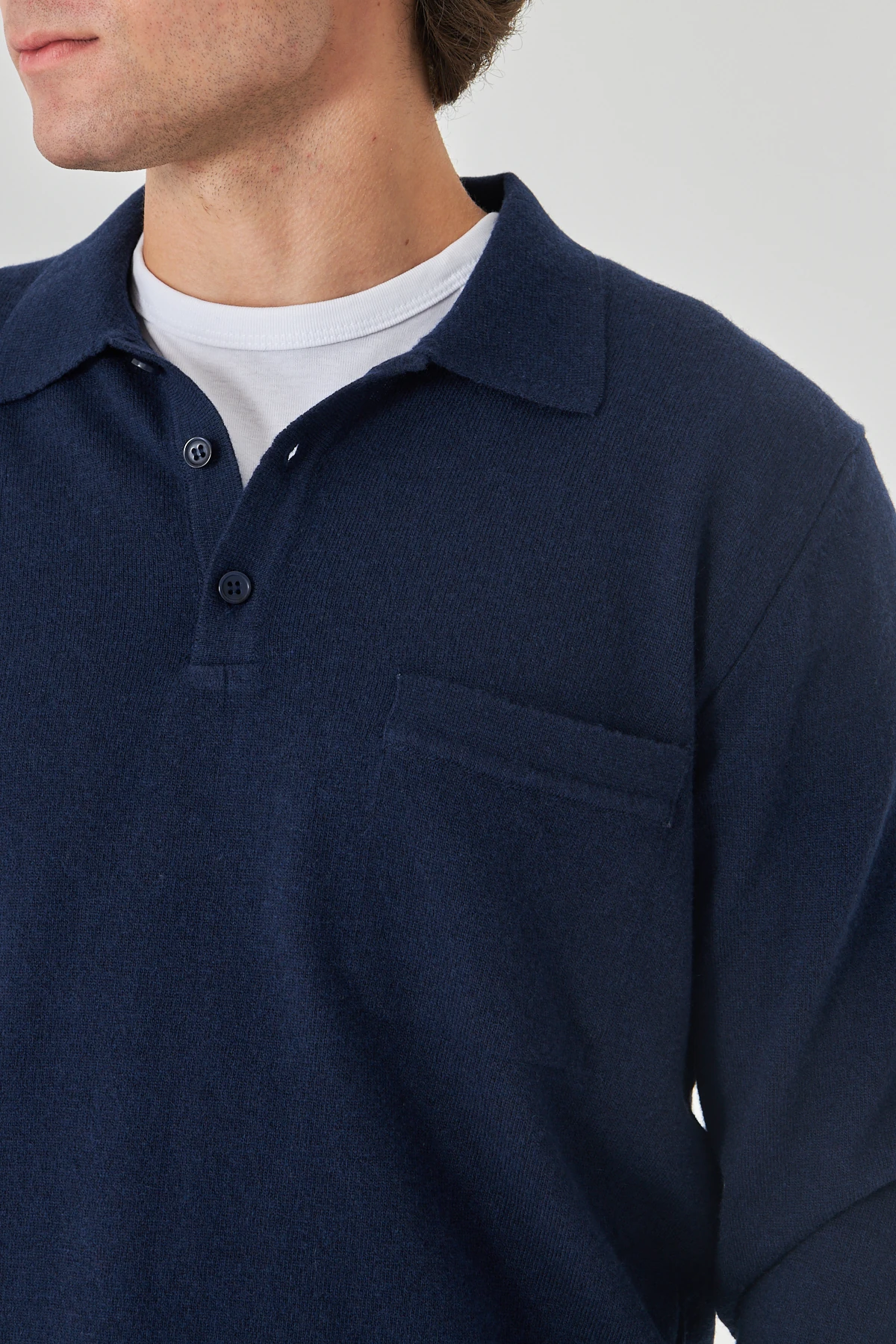 Marin Yakalı Saf Kuzu Yünü Kazak